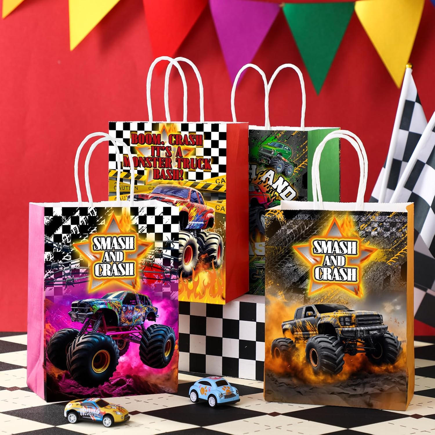 Kolldenn 24 Pcs Monsters Truck Party Favor Bags Truck Theme Gift Goodie Paper Bags with Handles Racing Car Candy Treat Pouch for Monster Party Birthday Decorations Baby Shower Supplies - Image 4