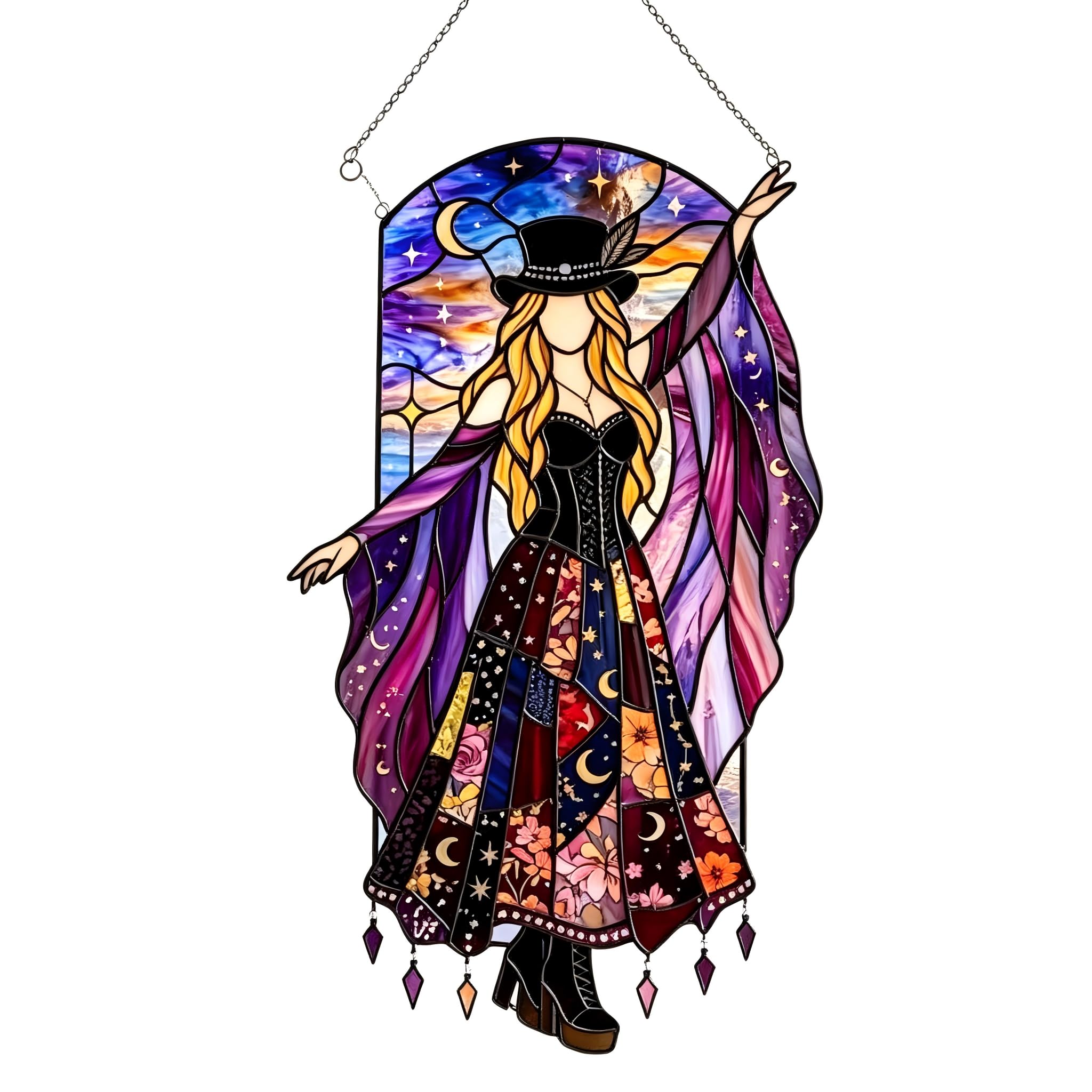 Dancing Witch Stained Glass Suncatcher, Hanging Window Decor (three)