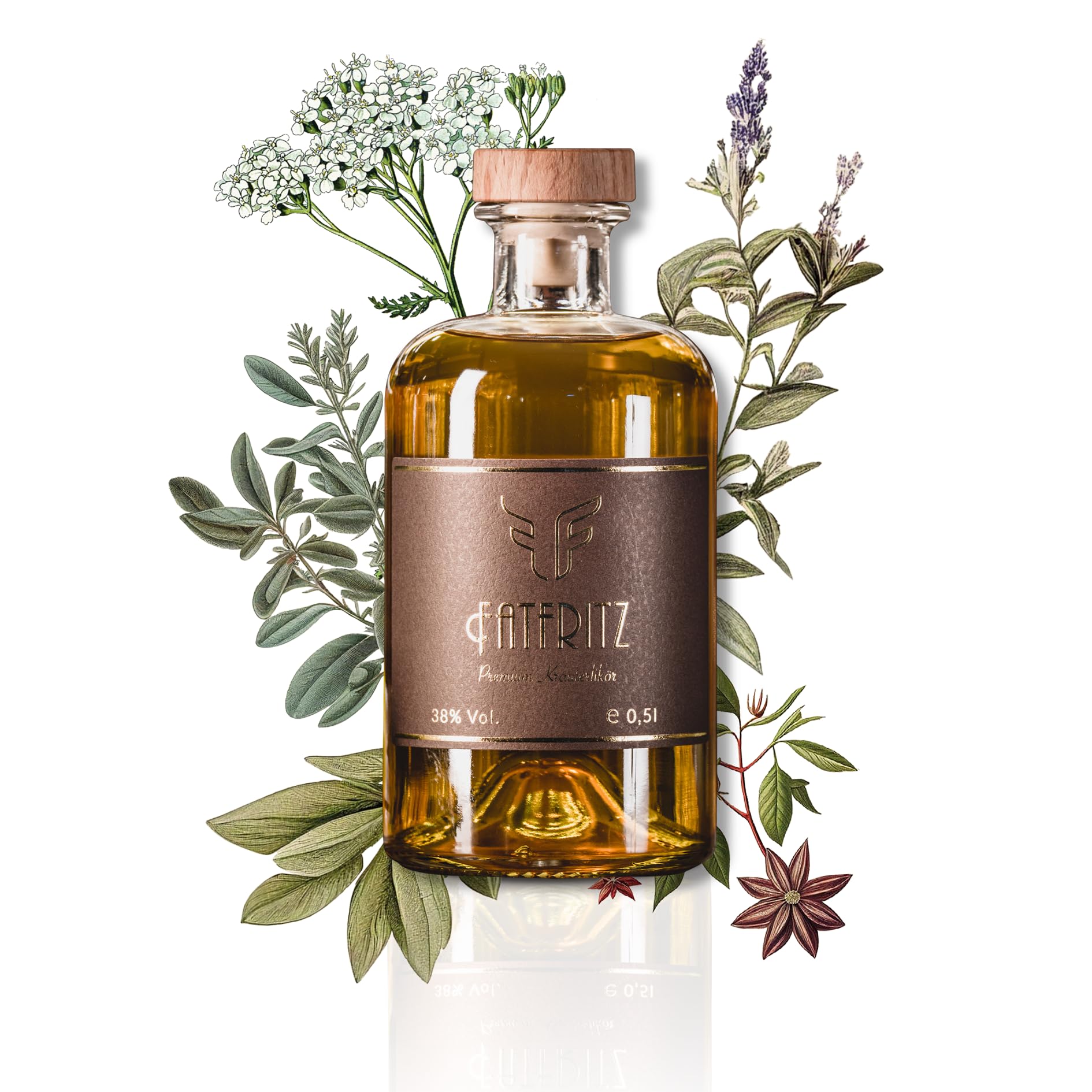 FatFritz Kräuterlikör - Premium Aperitif Likör aus Deutschland 38% Vol. - Intensiv-würziger Schnaps mit Safran, Lavendel & Nelken - Traditioneller Lavendellikör - Edle Spirituosen Geschenke (0,5l)