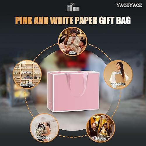 Miniatura 7 de YACEYACE - Bolsas de regalo rosas a granel de 10.5 x 4.25 x 8 pulgadas, bolsas de regalo rosas medianas con asas de cinta, bolsas de regalo rosas