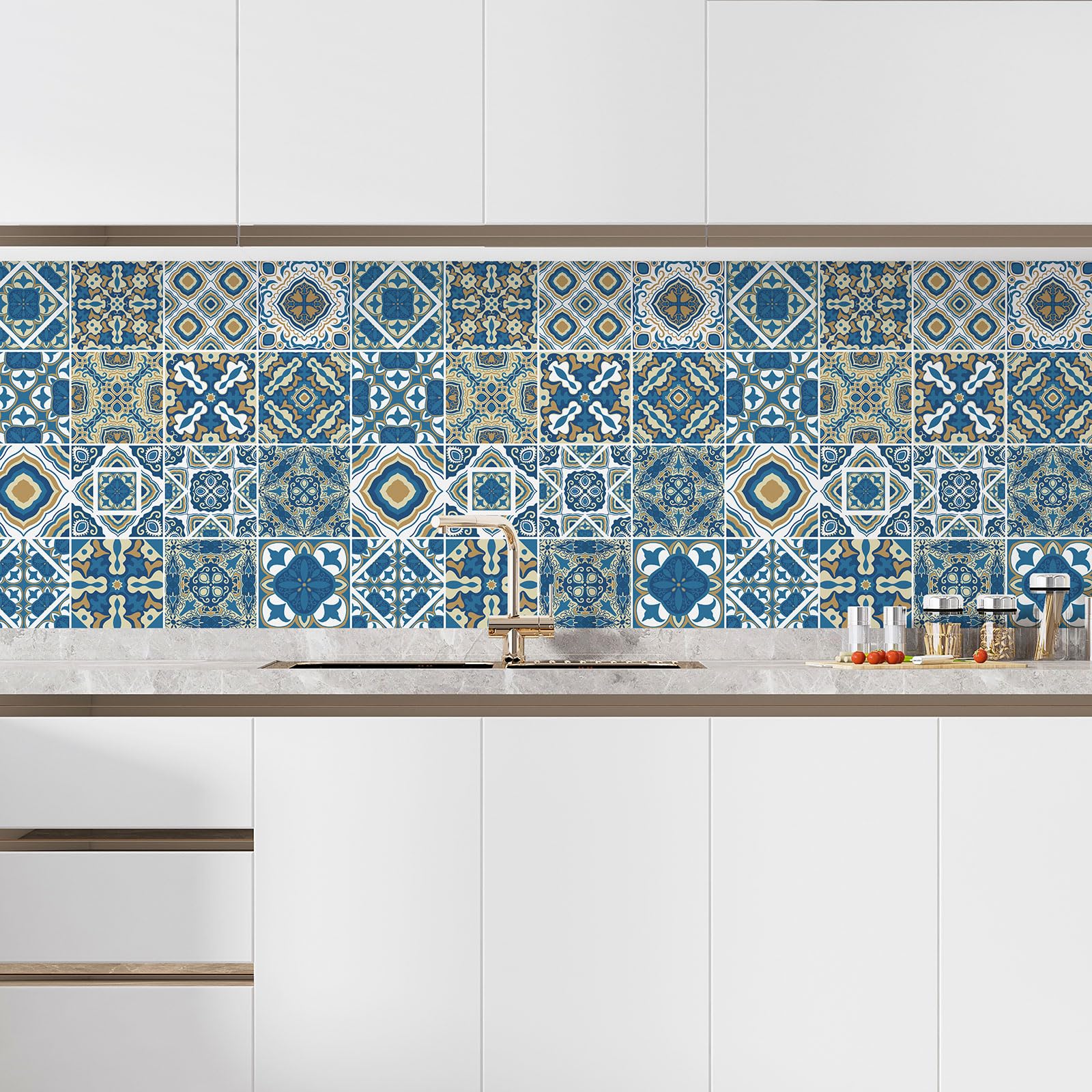 Lumalea Adesivo per cucina, effetto piastrelle di cemento, 3617681270768 – Adesivo + protezione opaca, 90 x 90 cm