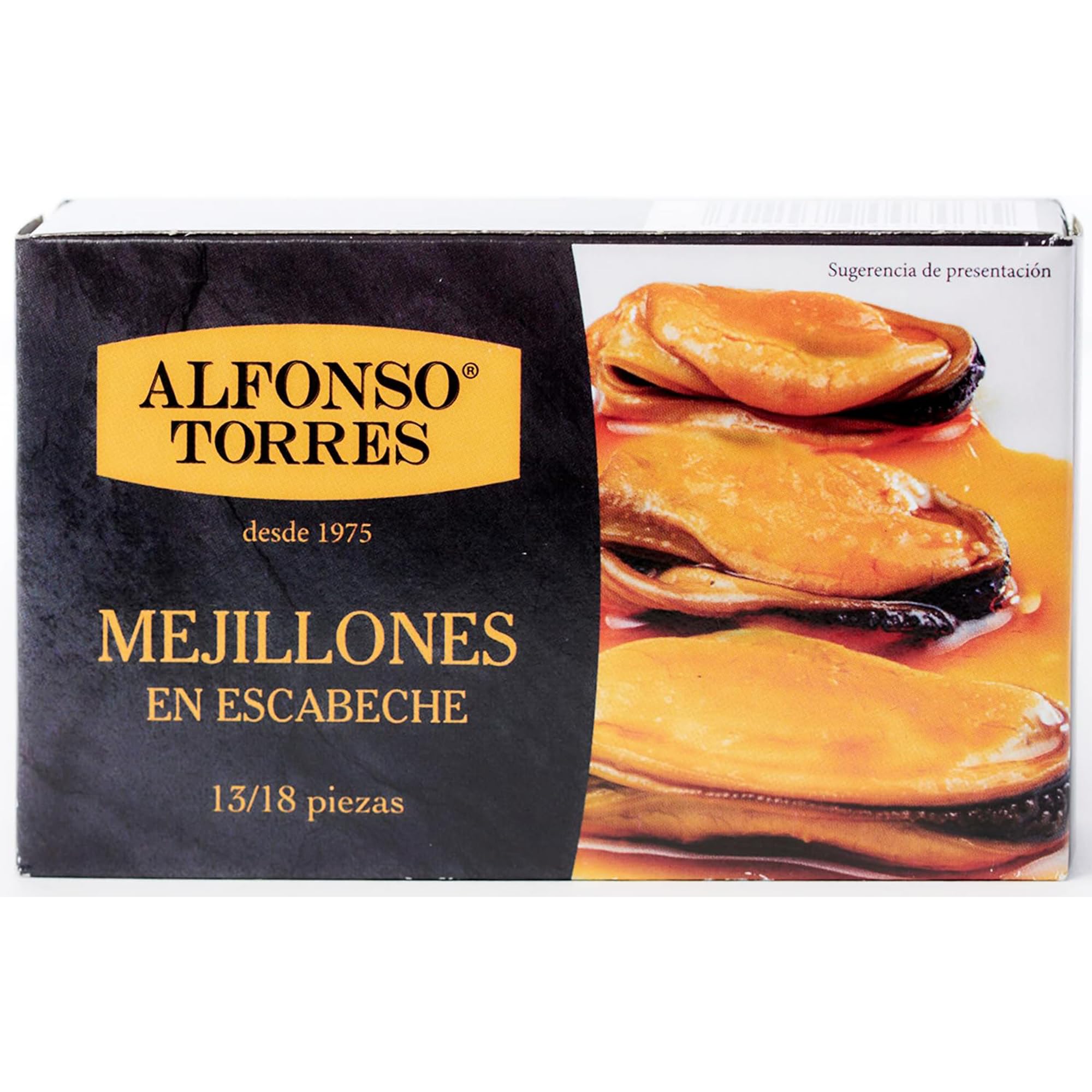 Mejillones en Escabeche. 16/20 Piezas. Peso Neto 111 gr. Peso Escurrido 69 gr. Categoría Gourmet. Con ingredientes 100% Naturales: Mejillones, Aceite de Girasol, Vinagre, Especial y Sal.