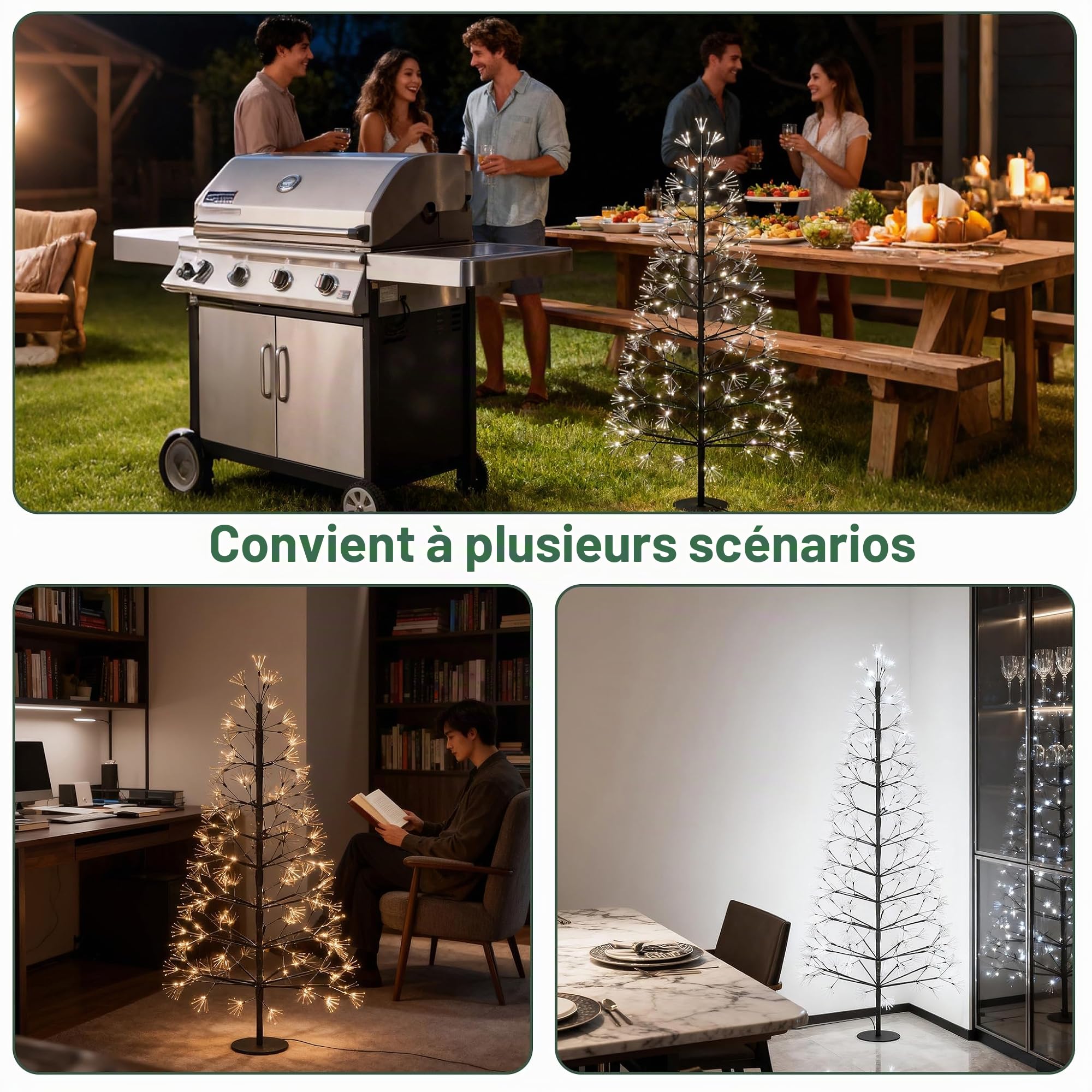 UISEBRT Sapin de Noël lumineux à 2000 LED et décoration enneigée, étanche IP44, pour Noël, mariage, anniversaire, fête, printemps, intérieur et extérieur, 180 cm, blanc froid
