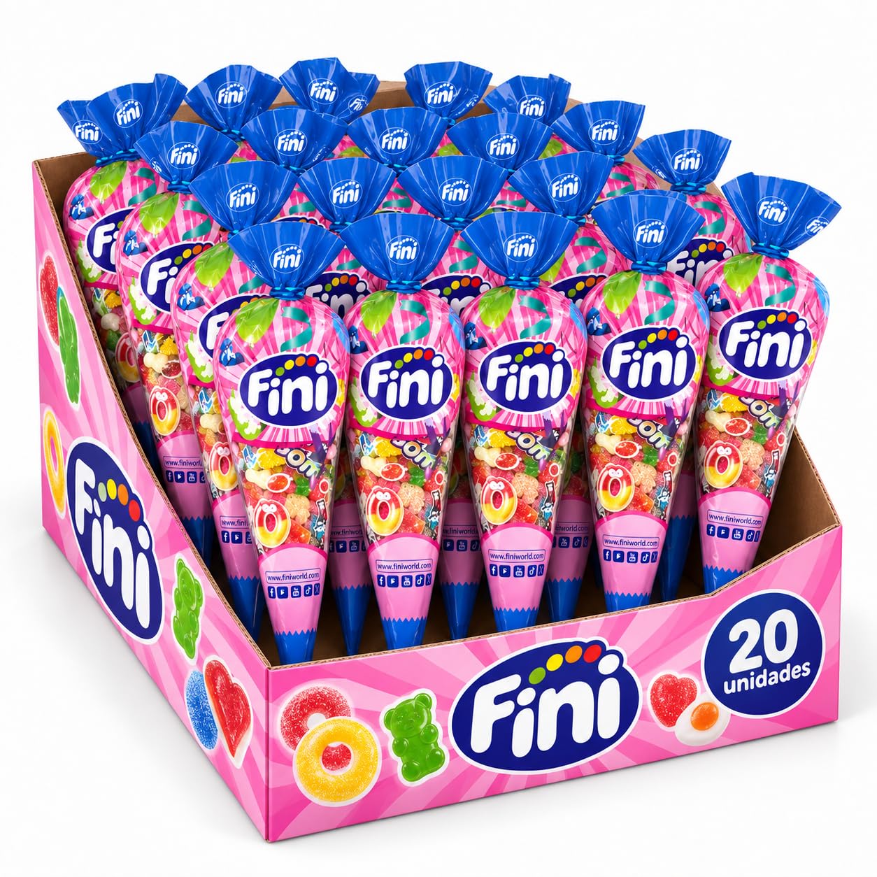 Fini Conos de Chuches Surtidas 70 g – Pack 20 o 30 Unidades – Golosinas Variadas – Conos para Cumpleaños, Fiestas Infantiles, Piñatas y Candy Bar