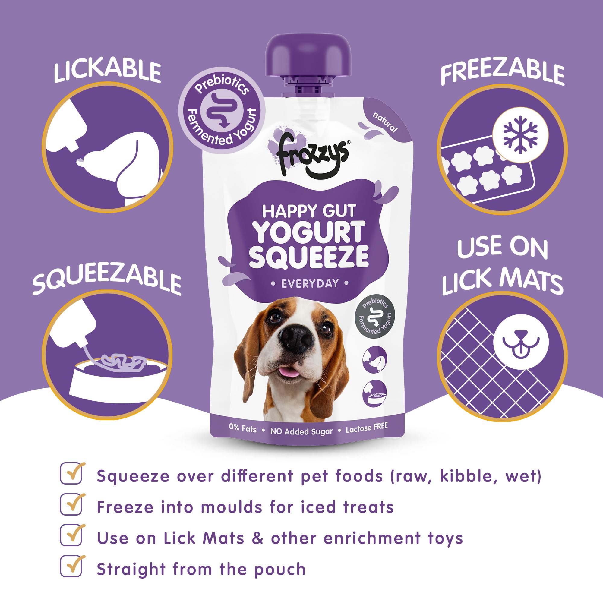 Frozzys Yogurt Squeeze, Fermented Yoghurt with Prebiotics for Dogs, Lactose Free, 0% Fat, No Added Sugar. Lickable - Image 3