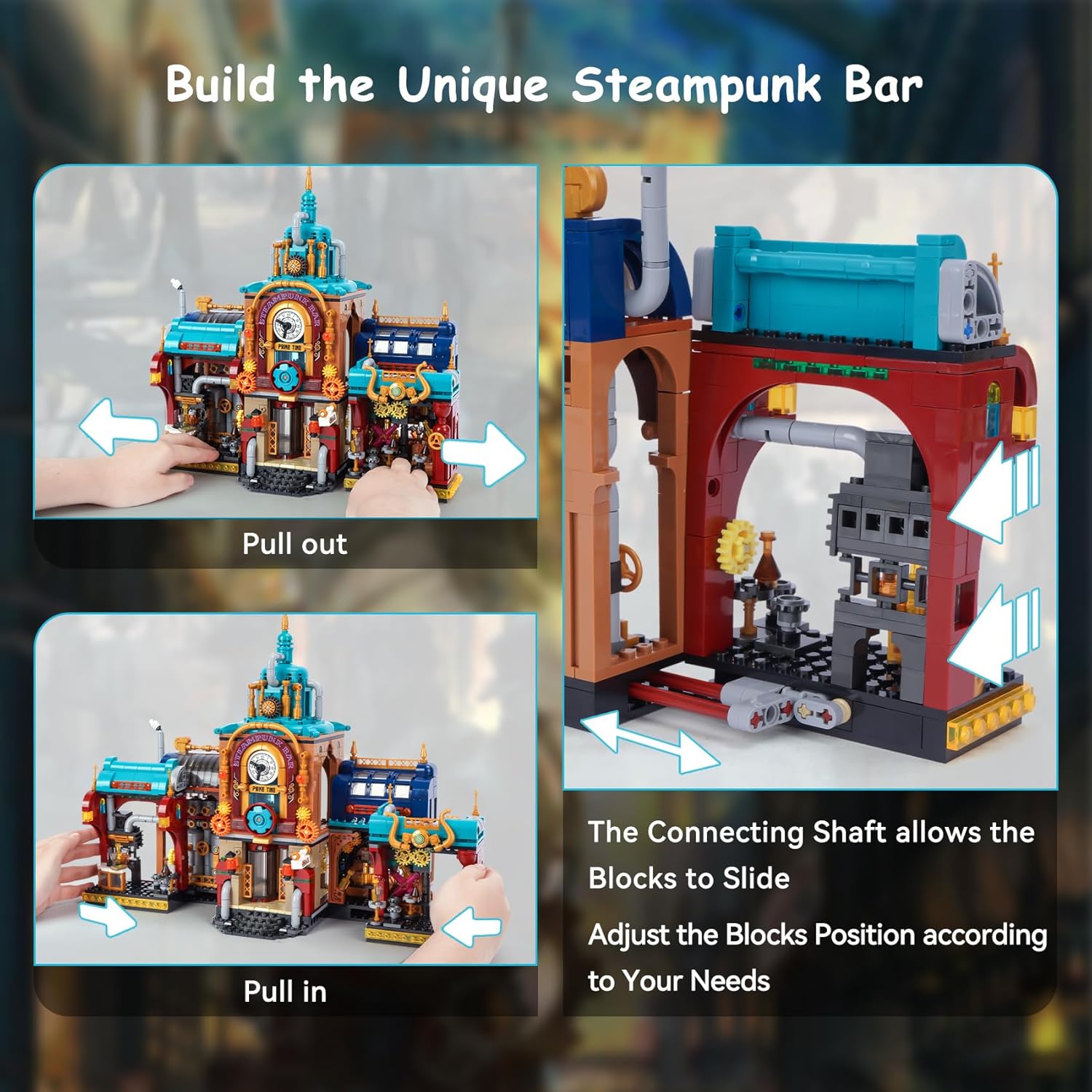 Building Blocks Set,Steampunk Bar Building Toys,Retro and Collectible Blocks Model Gift for Christmas,Birthday,New Year 1557PCS