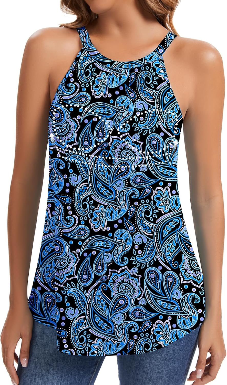 WOWENY Women Halter Tank Tops with Built in Bra Flowy Camisole Top Loose Fit Sleeveless Summer Shirt Top