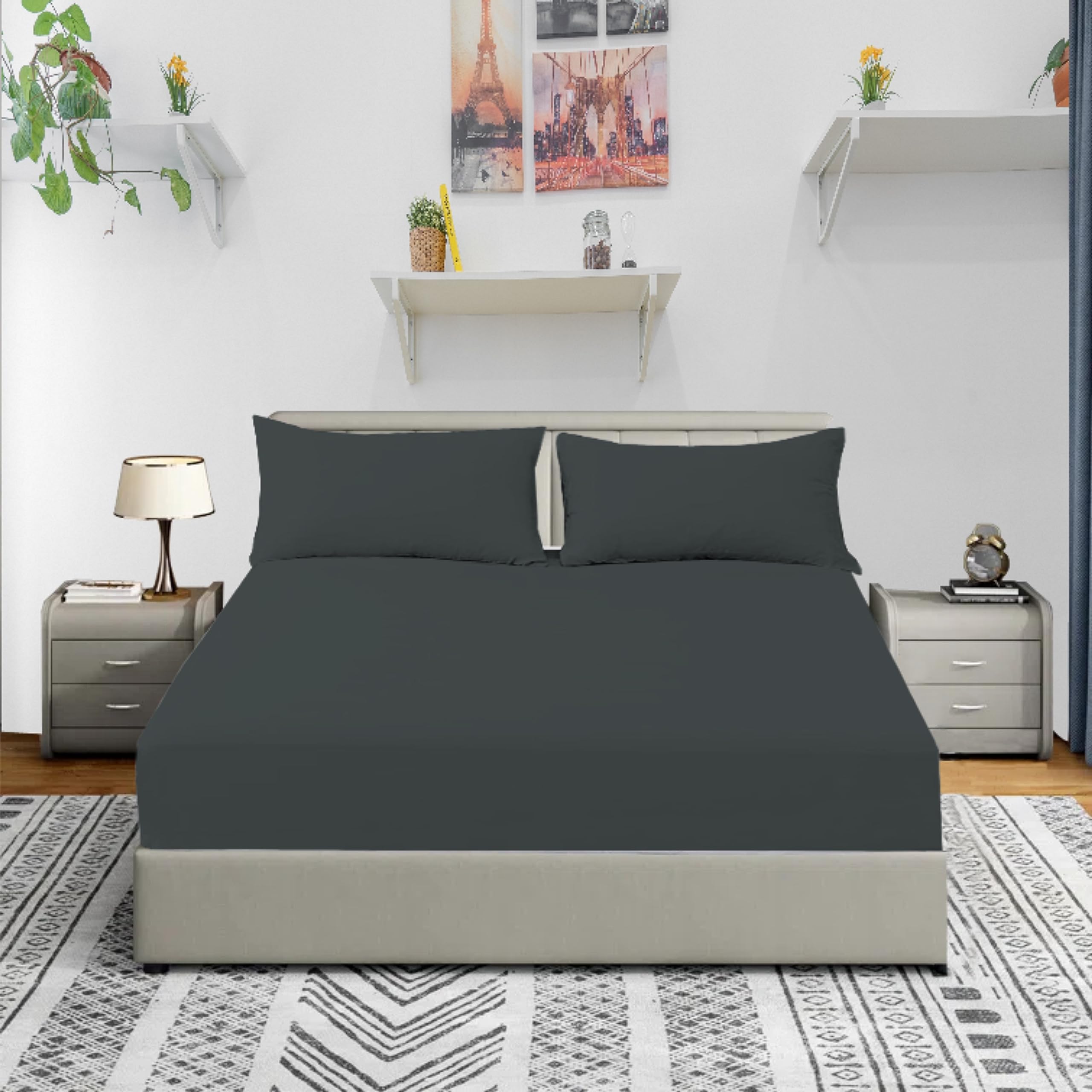 British Home Bedding Fitted Sheet - Double Fitted Sheet Dark Grey Super Soft Microfibre Fabric, Easy Care Shrinkage and Fade Resistant Bed Sheet (Double, Dark Gray)