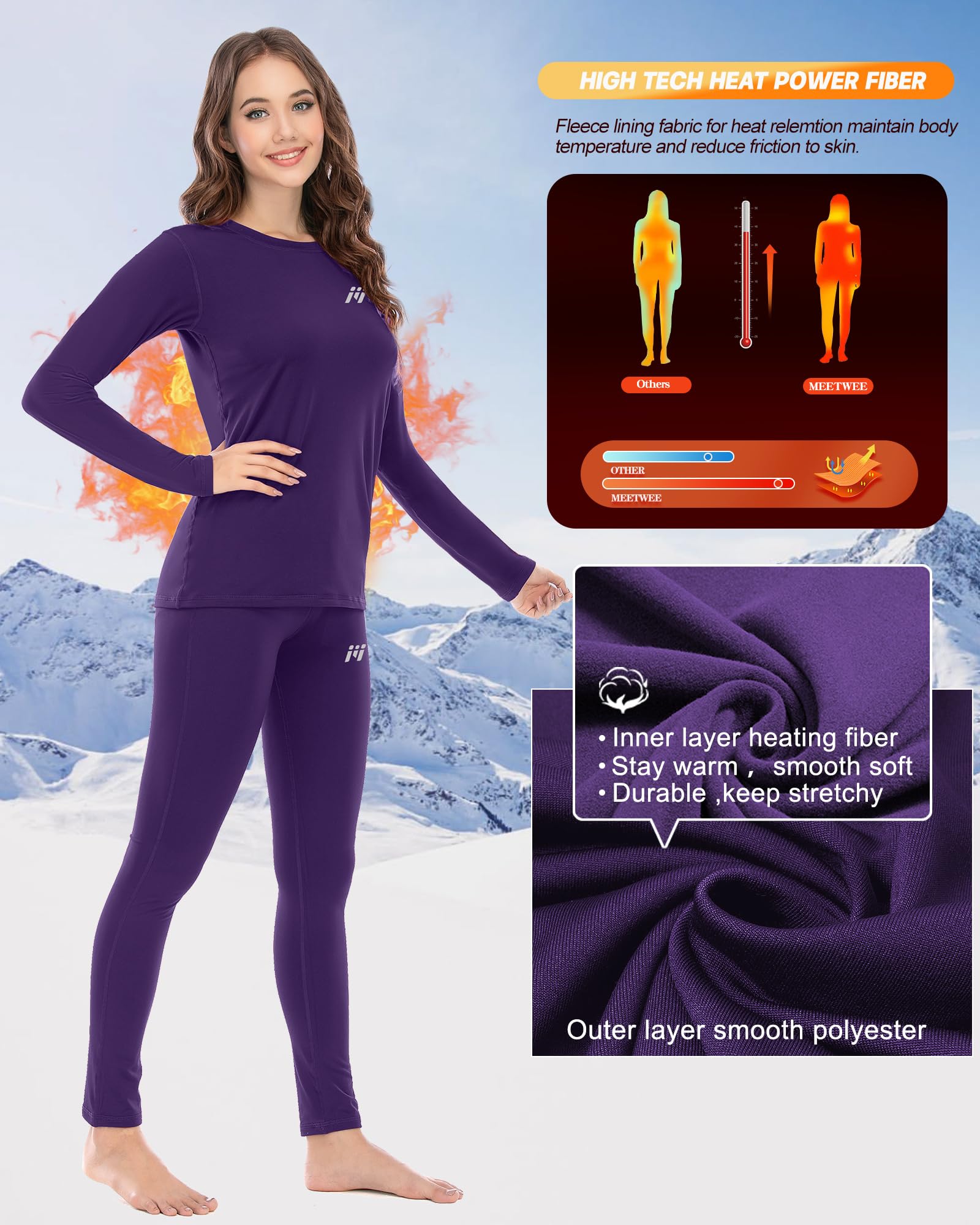 MEETWEE Sous-vêtements thermiques pour femme avec doublure polaire - - Taille XL