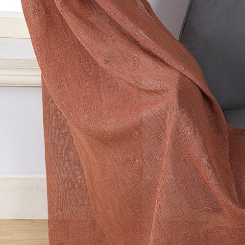 Miniatura 3 de MVSUTA Allyson - Cortina de lino sintético para ventana, dobladillo para barra, color naranja claro natural, 2 pares de paneles de 55 pulgadas de