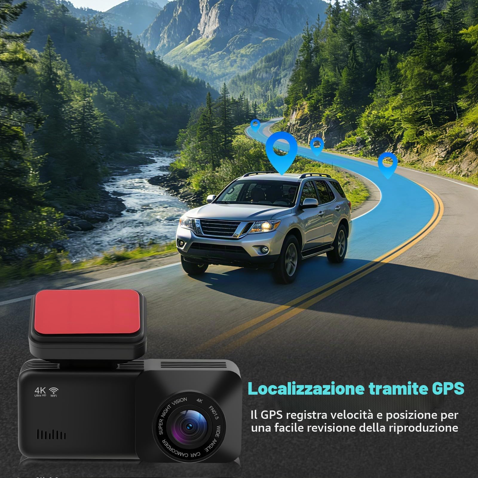 Dashcam Auto 4K Anteriore Posteriore 1080P, Doppia Telecamera | 170° Grandangolo, Visione Notturna, Modalità Parcheggio G-Sensor, Scheda SD 64GB, Installazione Facile