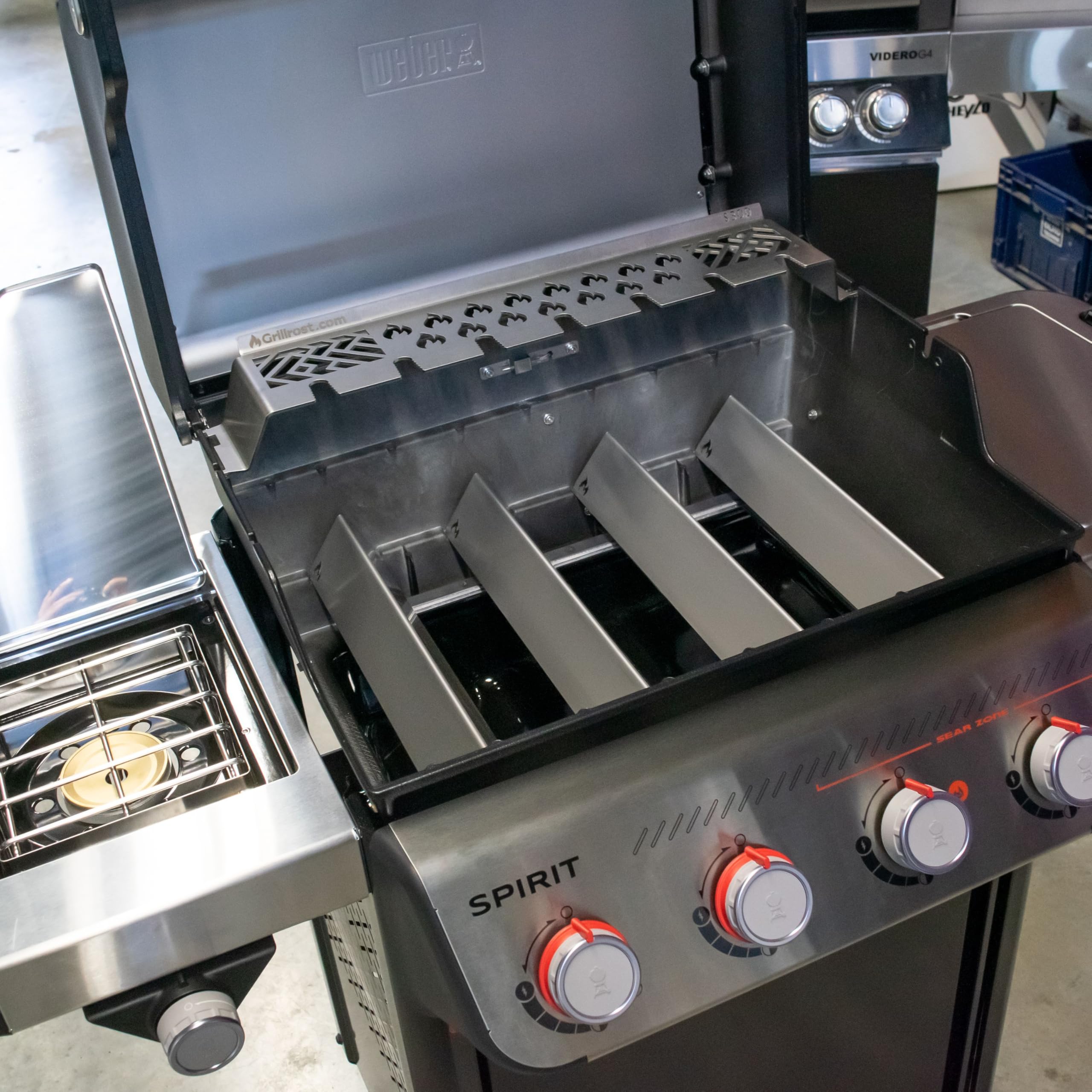 Grillrost.com Das Original Edelstahl Aromaschienen für Weber - Brennerabdeckung für Spirit 300er Serie