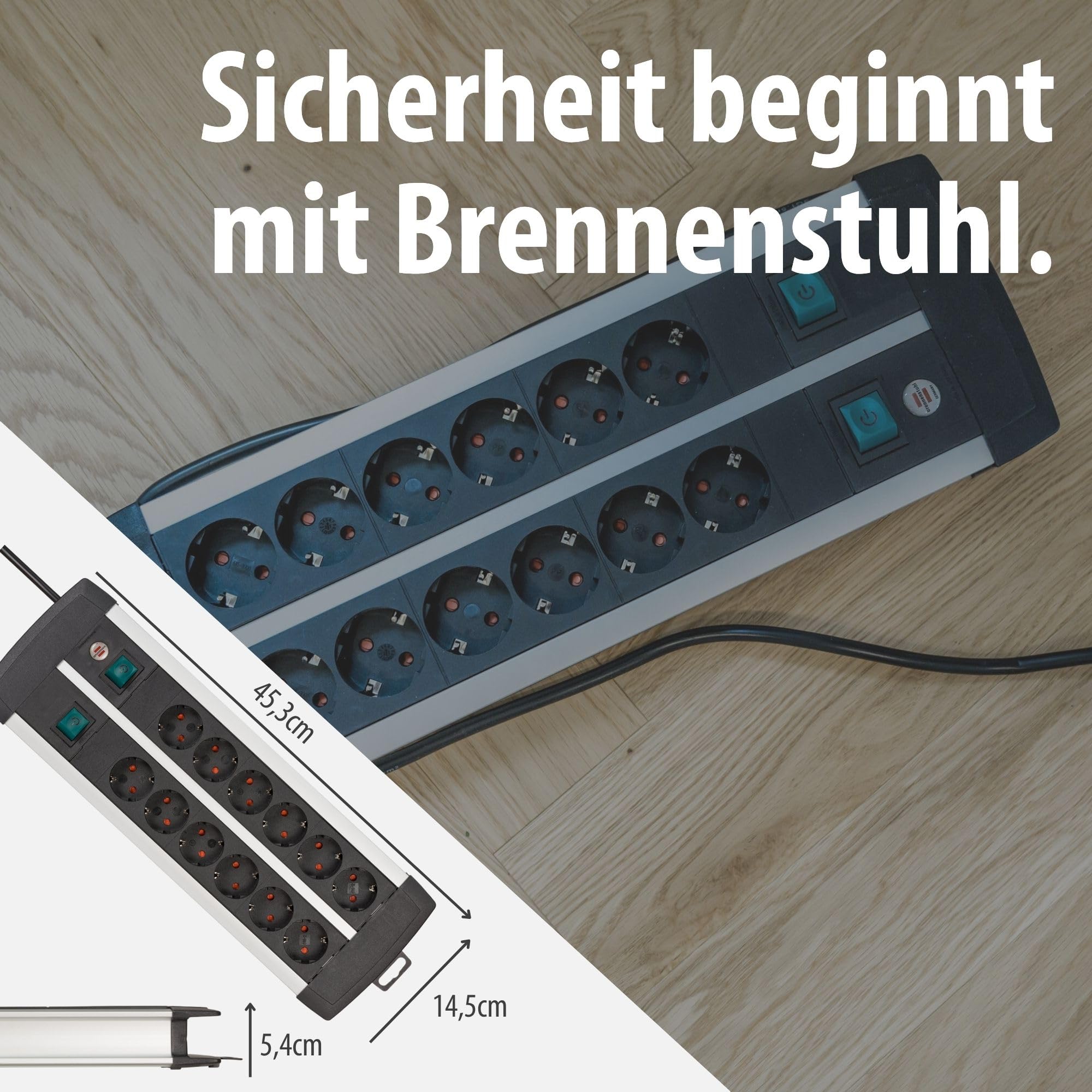 Brennenstuhl Premium-Alu-Line Steckdosenleiste 12-Fach, 3m