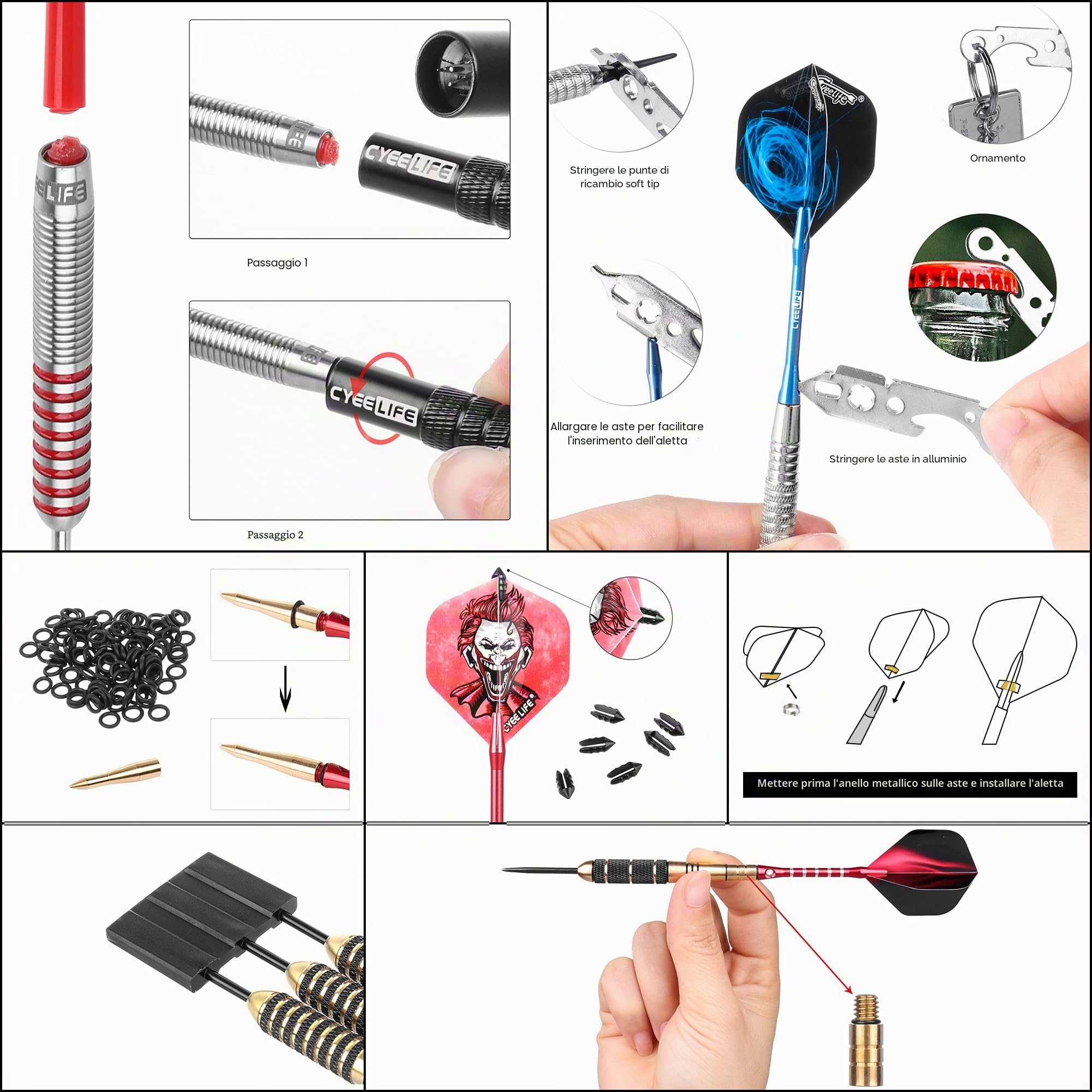 CyeeLife 180 Piece Darts Custom Fit Pack Set, Includes Flights, Shafts, Rubber O-Rings, Flight Protecter And Accessories