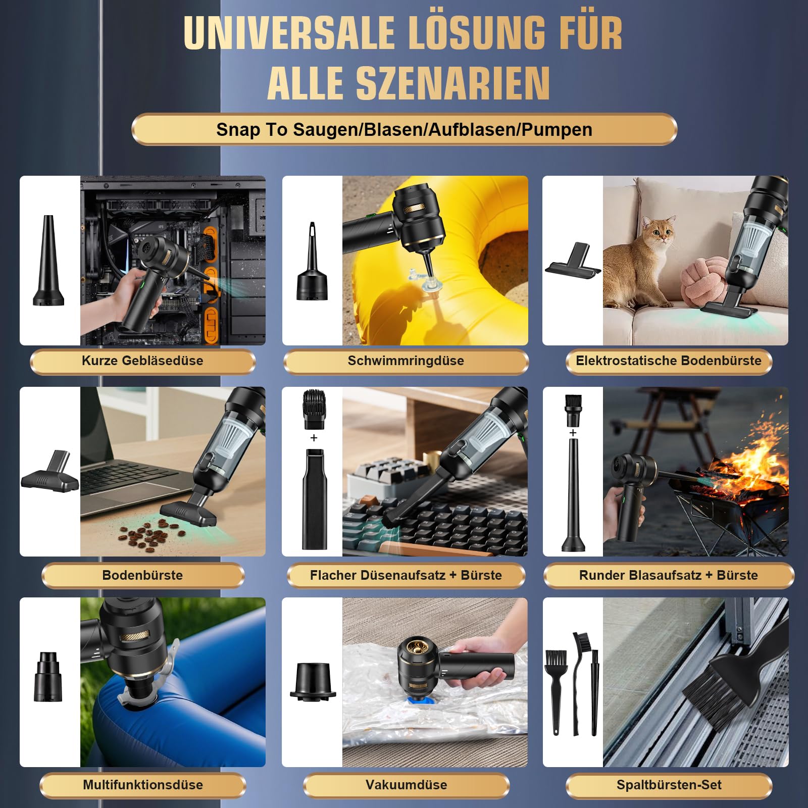 Handstaubsauger Akku 4-in-1,Auto Staubsauger Stark,28000PA HandstaubsaugerKabellos,3-Gang 240000 U/min Handstaubsauger Akku Testsieger für Auto,Küche,PC,Sofa,Büro,Haus& Tierhaar Reinigung