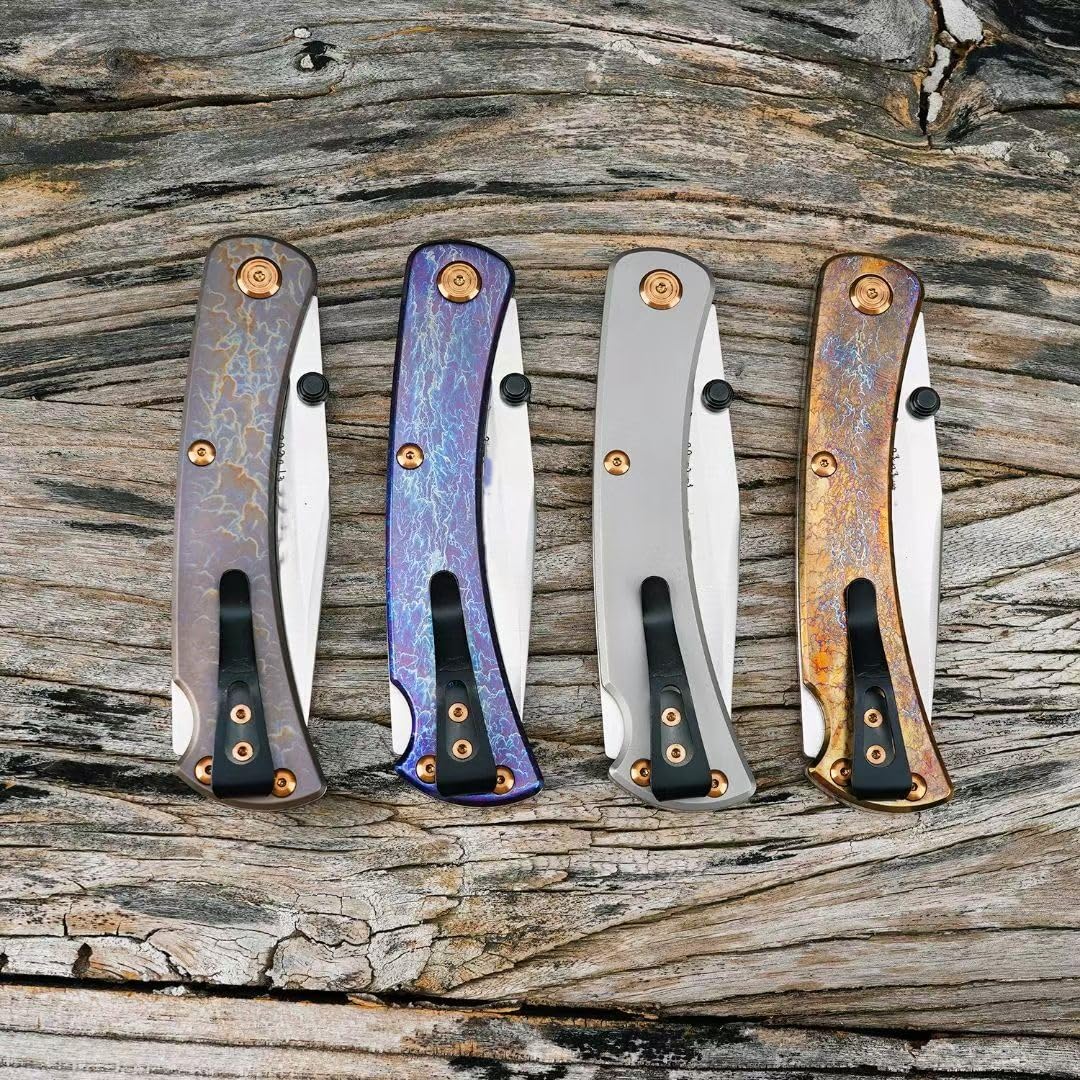 Klappmesser: Klinge aus S45VN, Griff aus Titan, Gesamtlänge 21,5 cm, Härtegrad 58 HRC, geeignet für Camping und Outdoor-Aktivitäten (D)