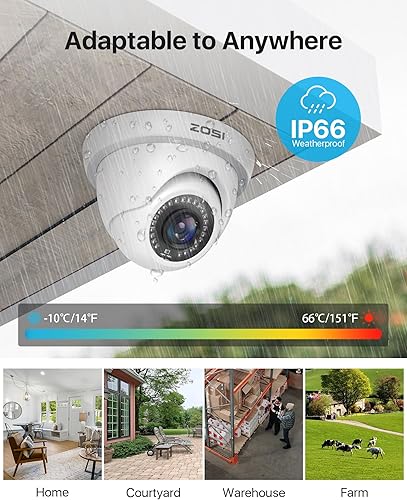 Miniatura 5 de Sistema de cámaras de seguridad ZOSI 1080P H.265+ para el hogar, 5MP Lite 8 canales de vigilancia DVR y 8 cámaras domo CCTV 1080p resistente a la