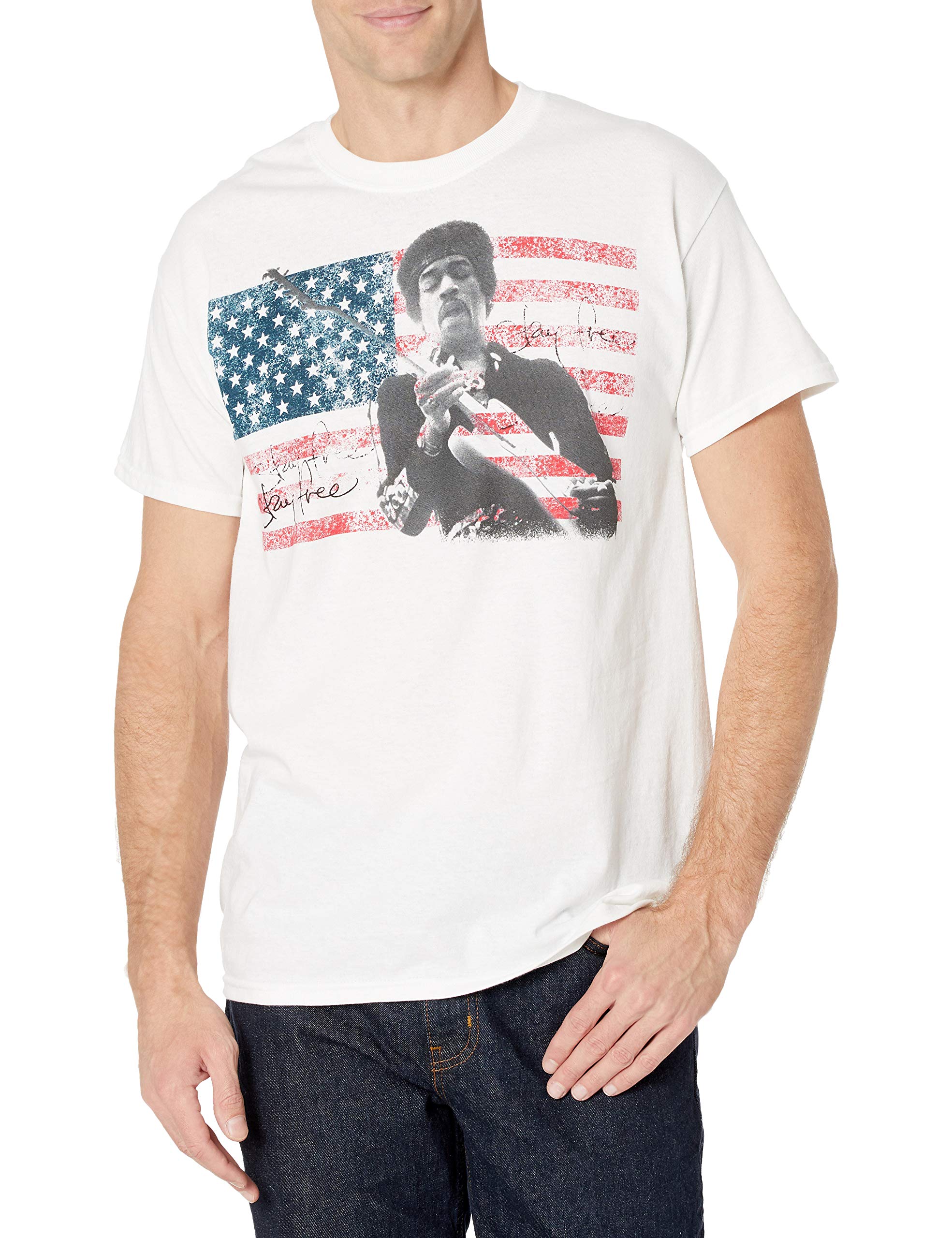 Jimi Hendrix Unisex-Adult Standard American Flag T-Shirt