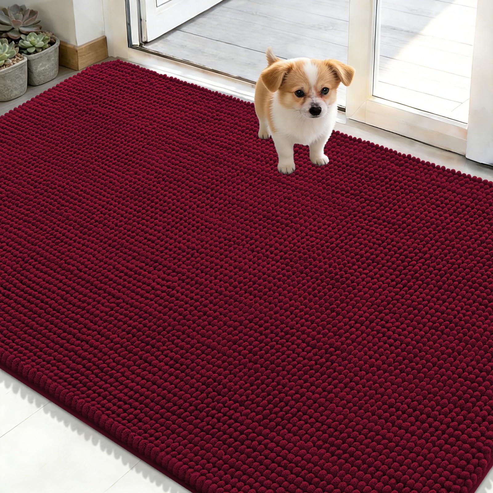 OLANLY Dog Door Mat for Muddy Paws 48x30, Absorbent Chenille Mud Doormat