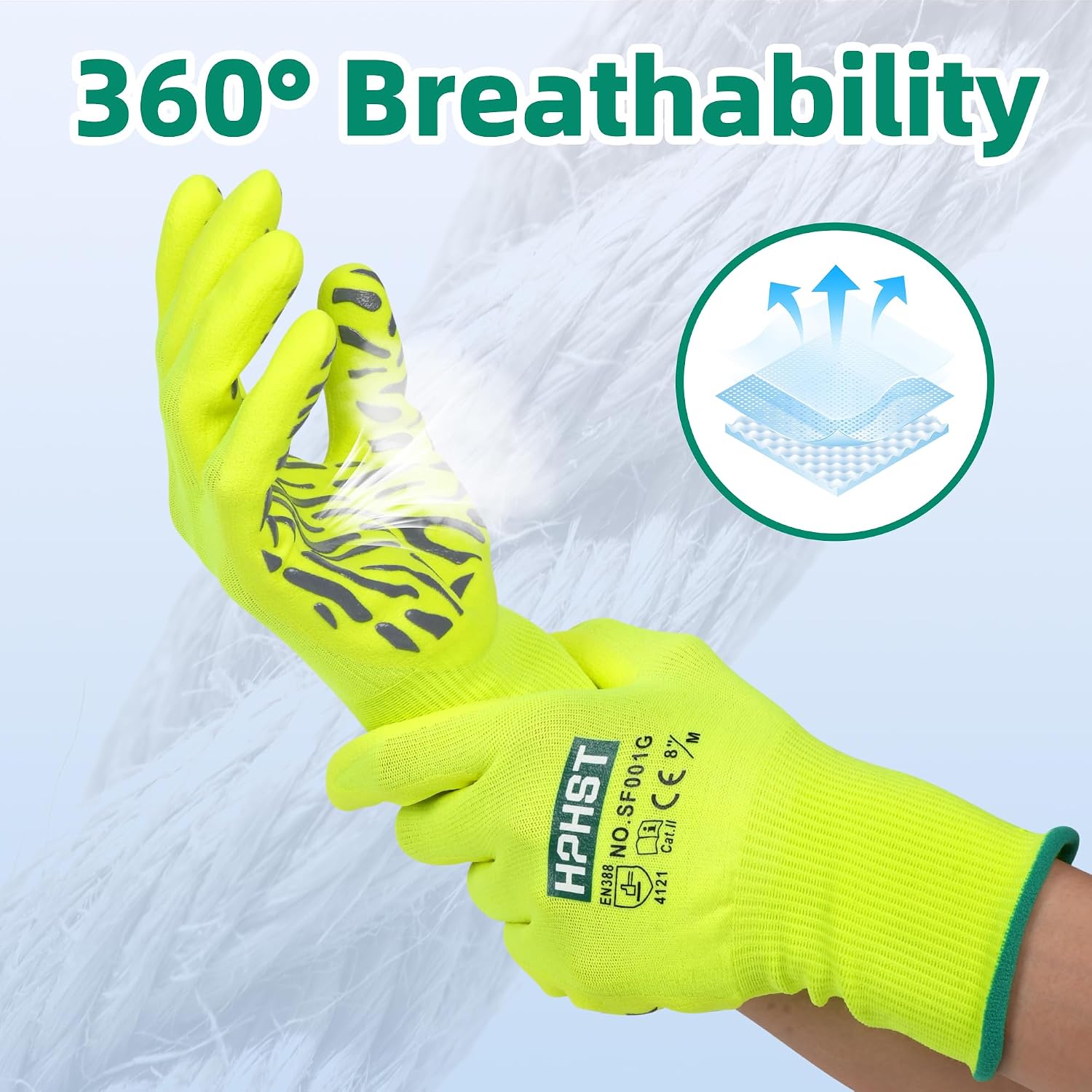 Work Gloves Micro-Foam Nitrile Coated, Nylon Working Gloves with Tiger Stripes Grip, for Automotive Electronic Assembly