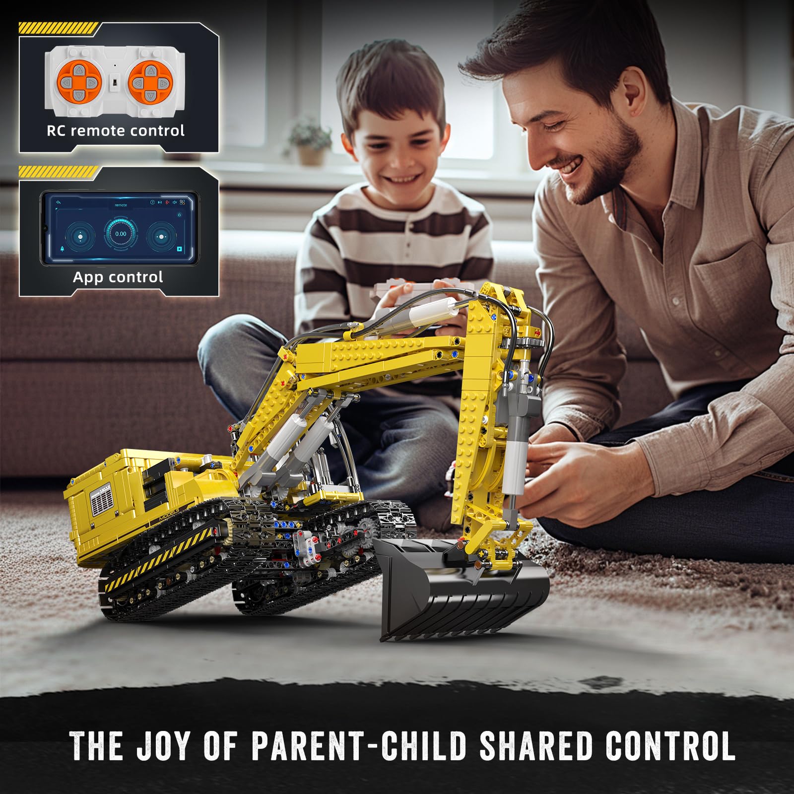 Mould King Excavadora Técnica, Modelo de Excavadora de Orugas Motorizada Controlada por APP, Modelo de Camión Motorizado de Alta Tecnología Bloques de Construcción Set de Construcción para Niños y