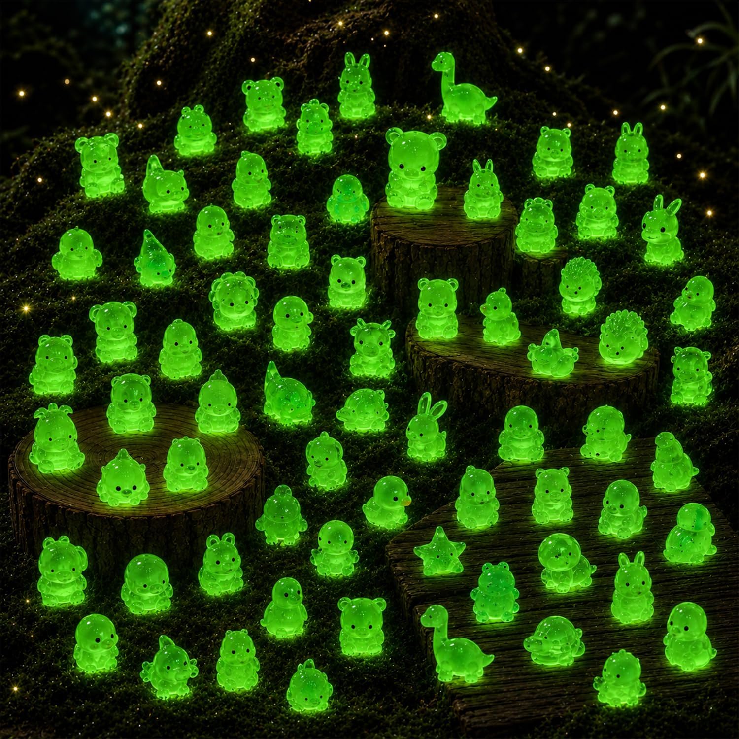 320Pcs Mini Resin Animals Bulk, 100+ Styles Tiny Animal Figurines, Glow in The Dark