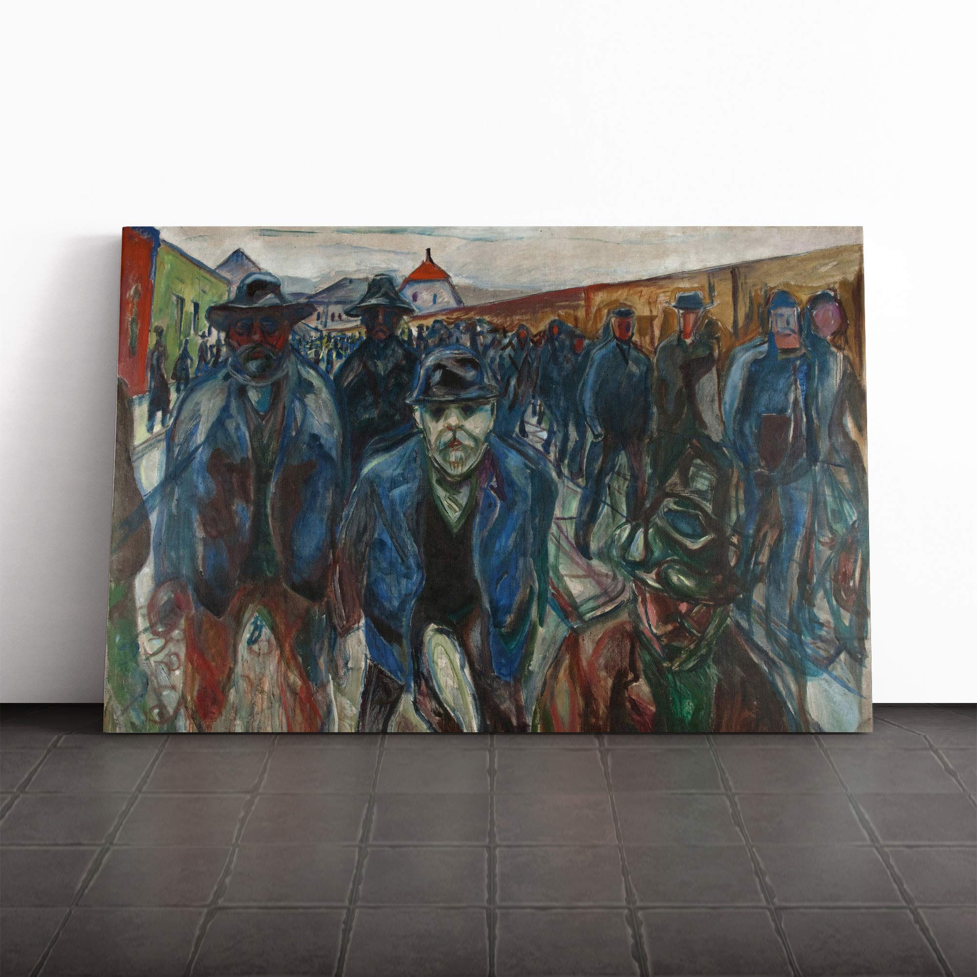 Edvard Munch Workers on Their Way Mounted & Stretched Box Frame Picture Canvas Print | Gallery Wrapped 30mm Frame Wall Art | 20x14 inches | Ready to Hang | Contemporary Picture | Living Room Lounge