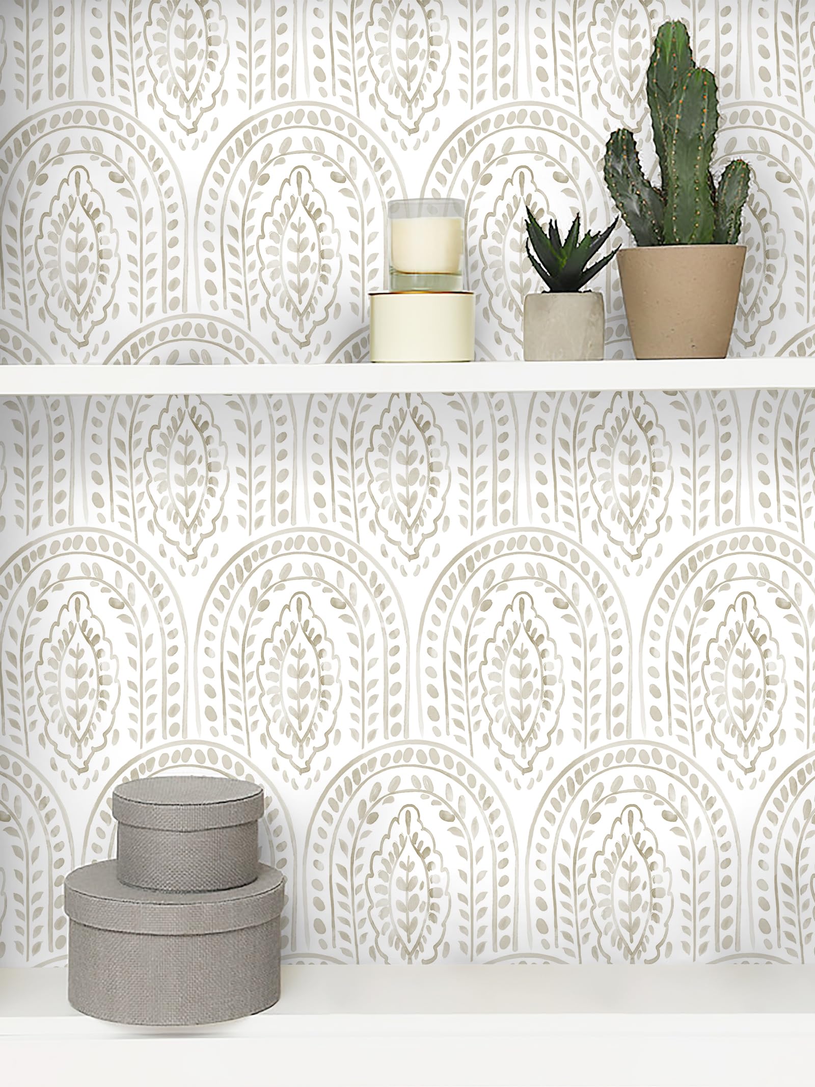 EeeComing Papel tapiz bohemio para despegar y pegar, moderno, papel de contacto extraíble, papel de contacto autoadhesivo para dormitorio y baño, forro de vinilo de 197 x 17.3 pulgadas