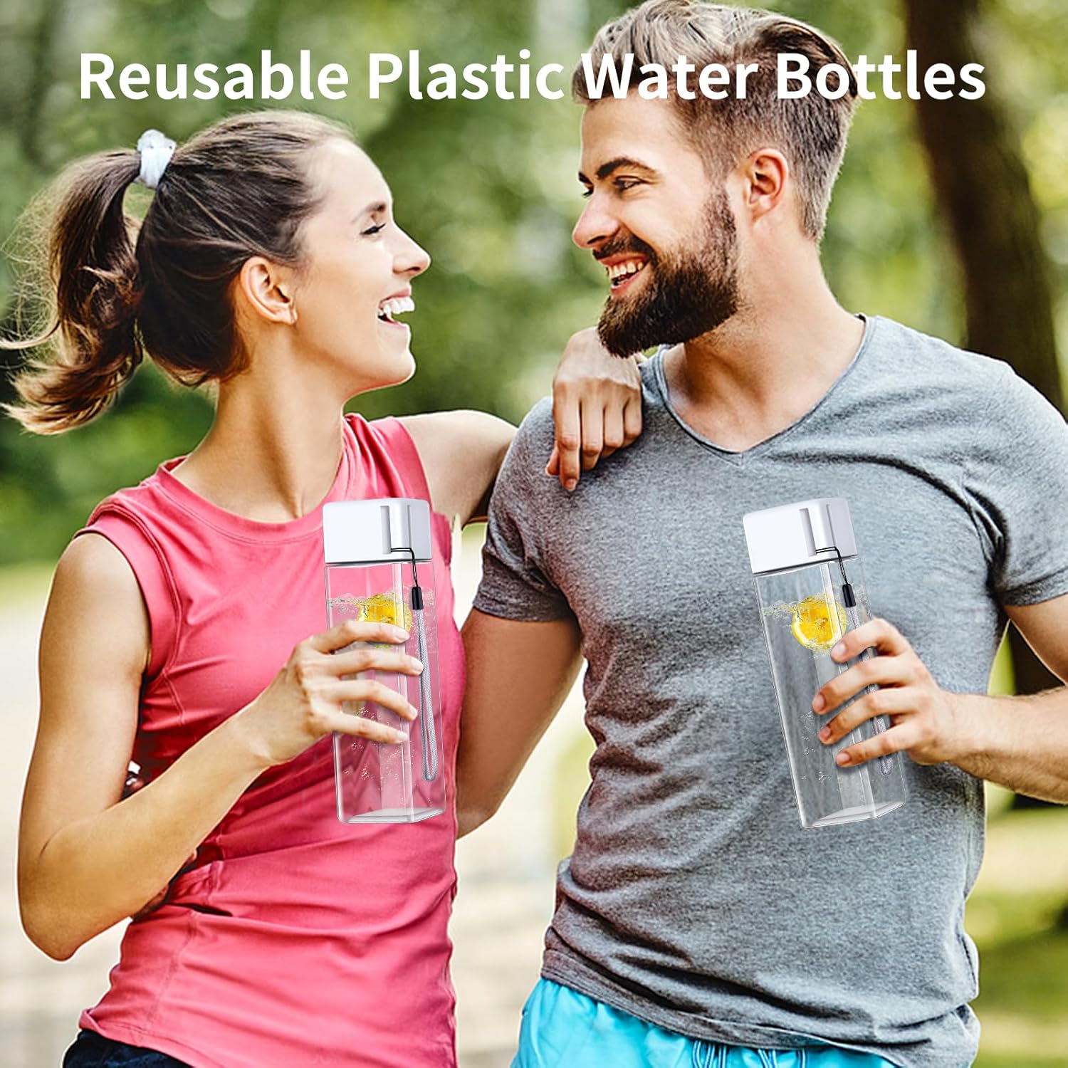 mwellewm 24Pcs Water Bottles Bulk 17 Oz Reusable Plastic Water Bottle Spill Proof Clear White Gym Sports Large Drink Bottle for Adult Leak Square Pack for School Outdoor Fitness Travel Camping Office - Image 8