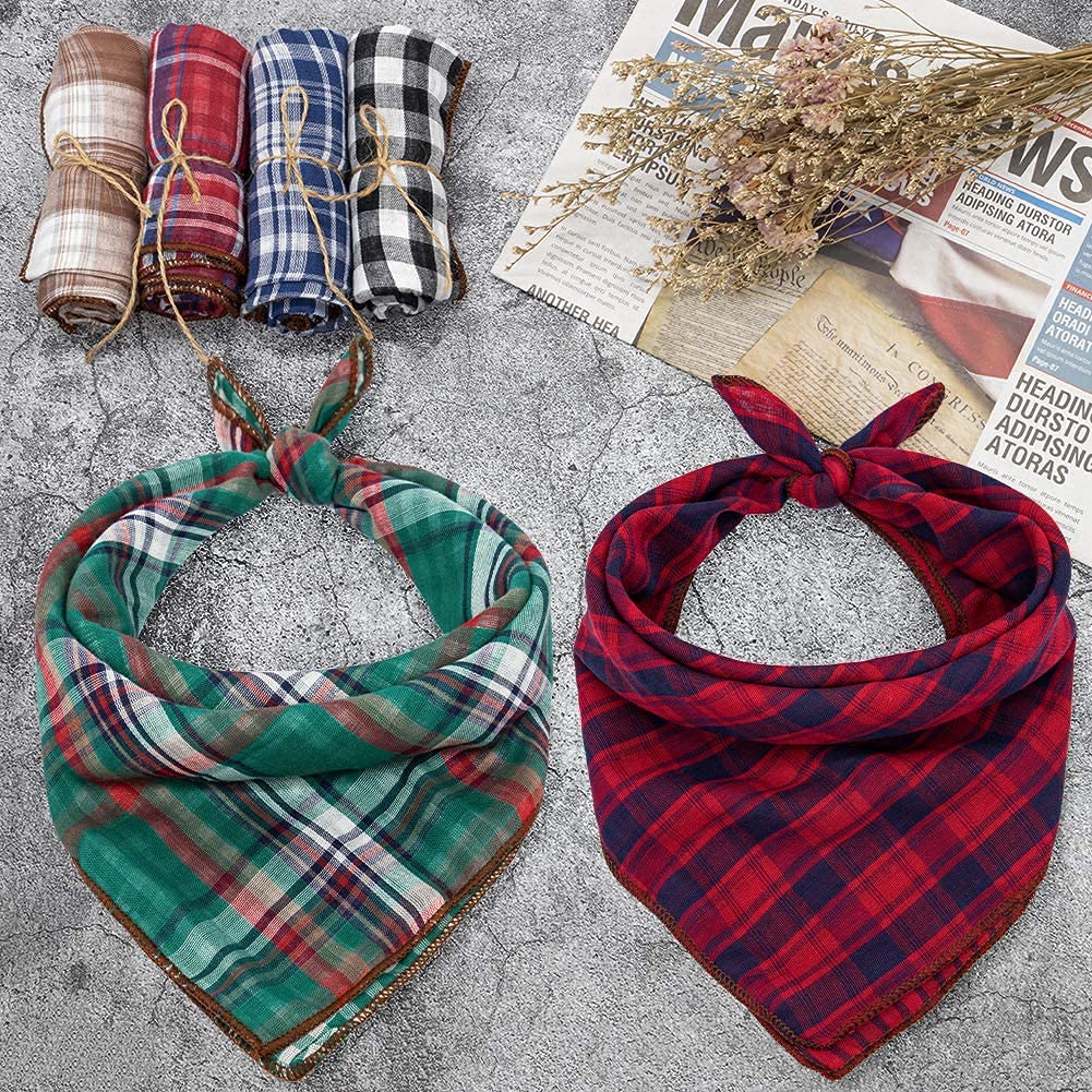 Remifa Dog Bandanas - 6PCS Birthday Gift Washable Green Black Blue Red Square Plaid Printing Christmas Dog Bib Double Reversible Kerchief Scarf Adjustable Accessories for Small to Large Dog Puppy Cat