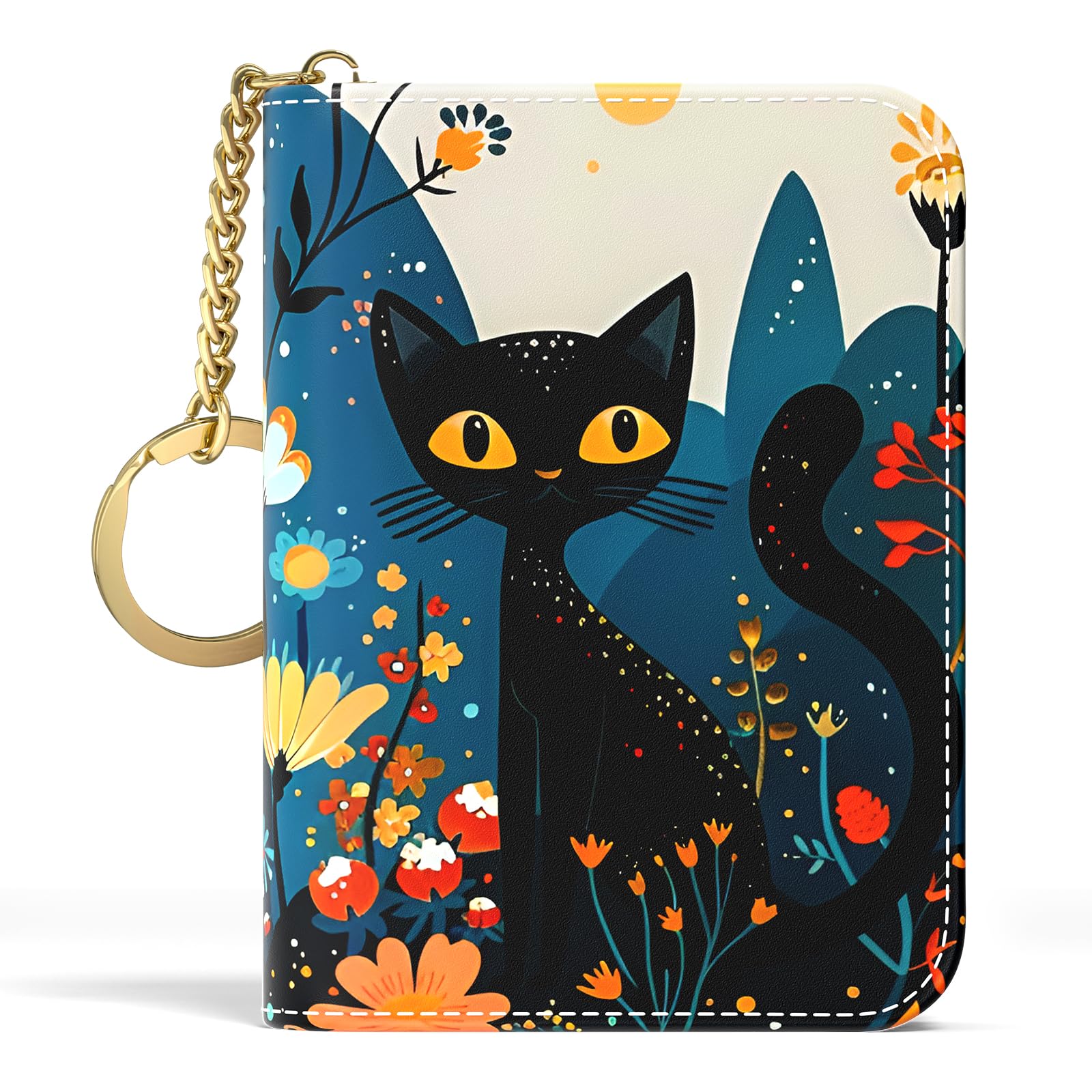 Credit Card Holder for Women, Small RFID Wallet Slim Leather Card Case | Credit Card Holder for Women, Business Card Organizer Case with Zipper and Keychain