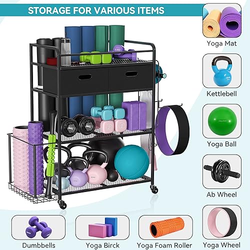 Miniatura 2 de Alkmaar Estantes de almacenamiento para esterilla de yoga, almacenamiento de gimnasio en casa para mancuernas, pesas rusas, esterilla de yoga,