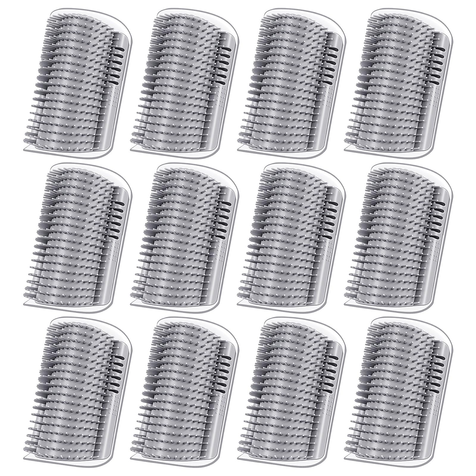12 Pack Cat Self Groomer – Wall Corner Grooming Brushes for Cats and Small Pets – Soft Silicone Massage Brush for Shedding Control and Face Rubbing (Grey)