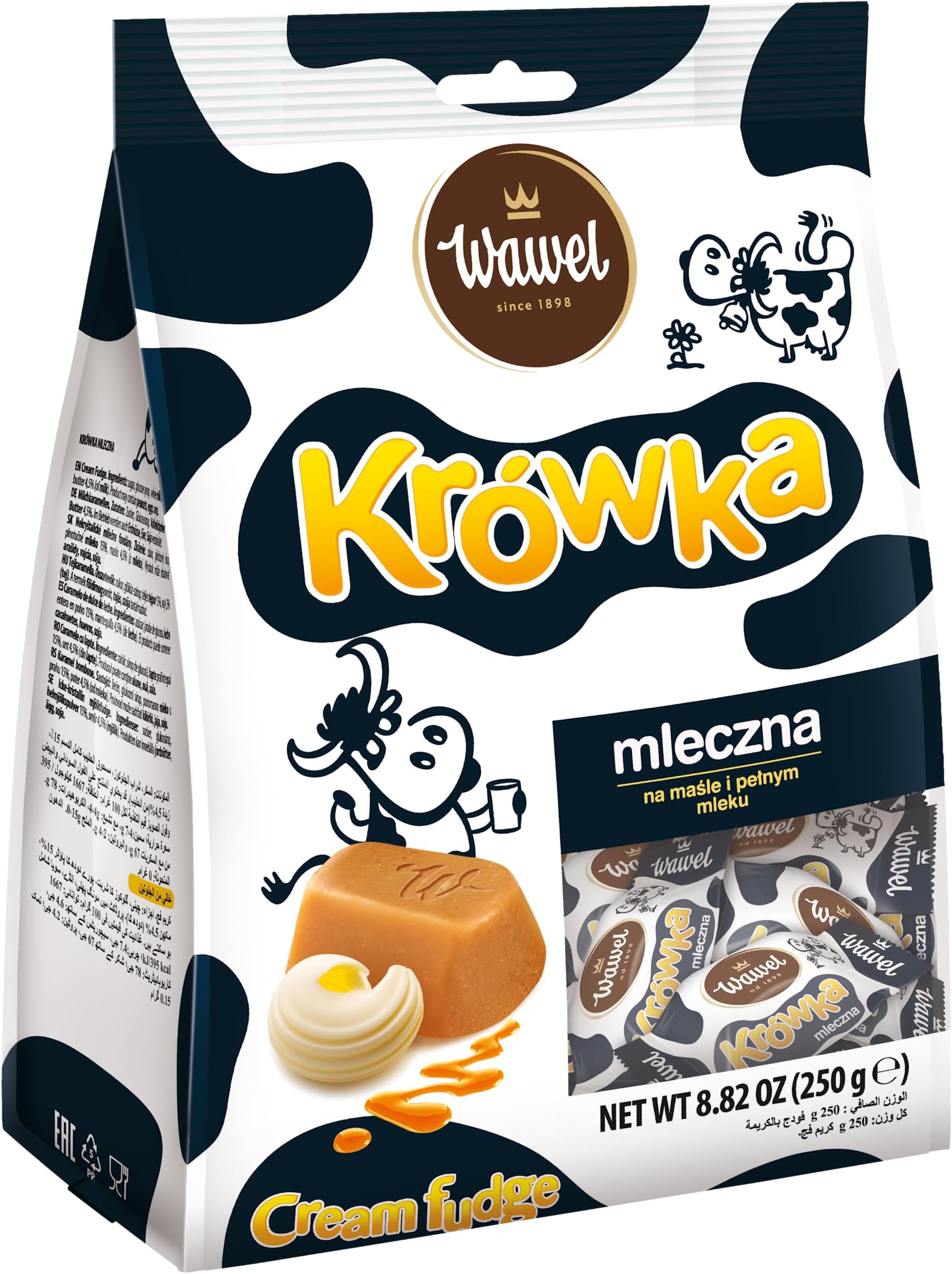 Krowka Mleczna Milky Cream Fudge Candy 250g/8.8oz Korovka Korivka Cow Caramelized Milk Filling Candy Chocolate by Wawel - Imported from Poland