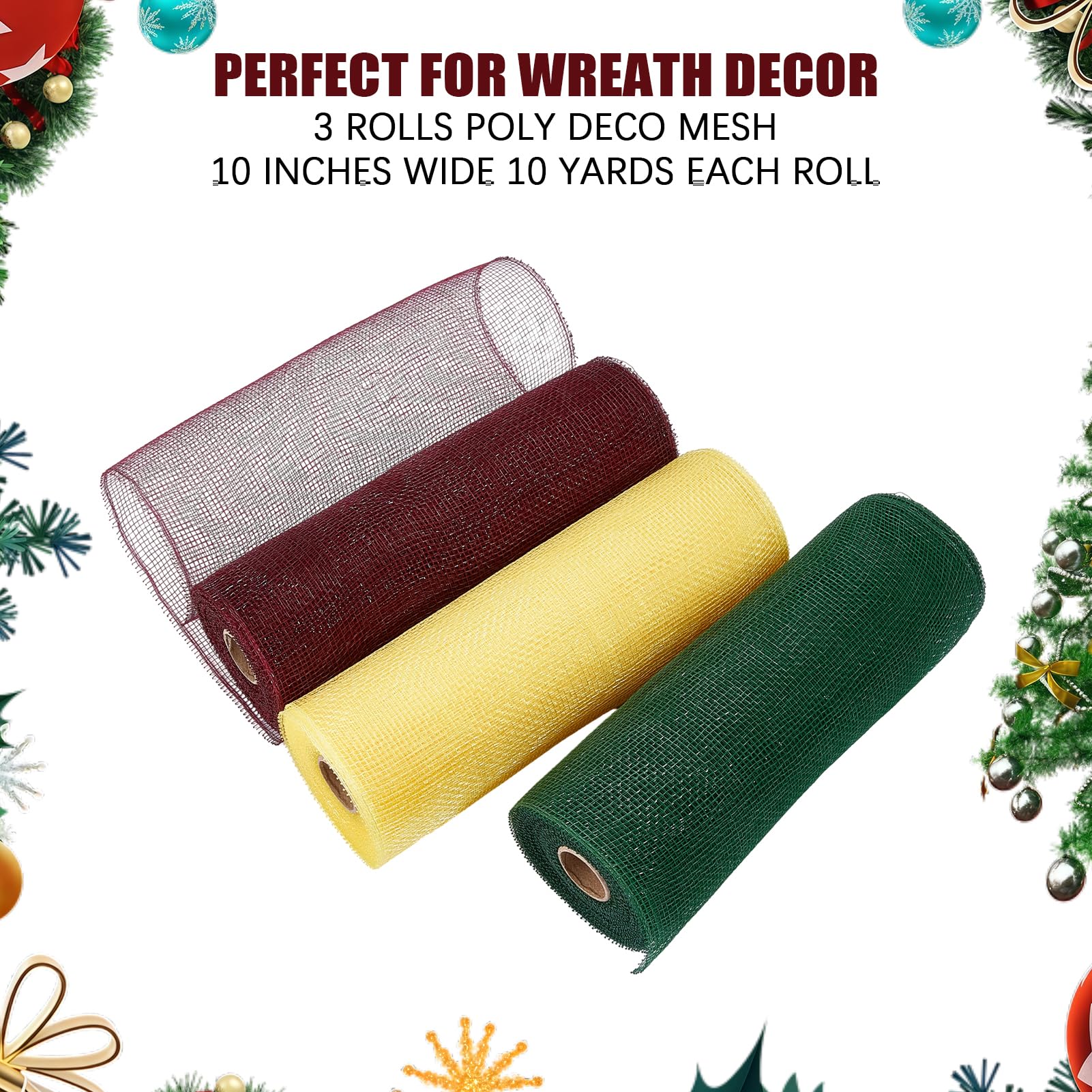 3 Rotolo 30 Iarde 10" Nastro Decorativo in Rete di Iuta