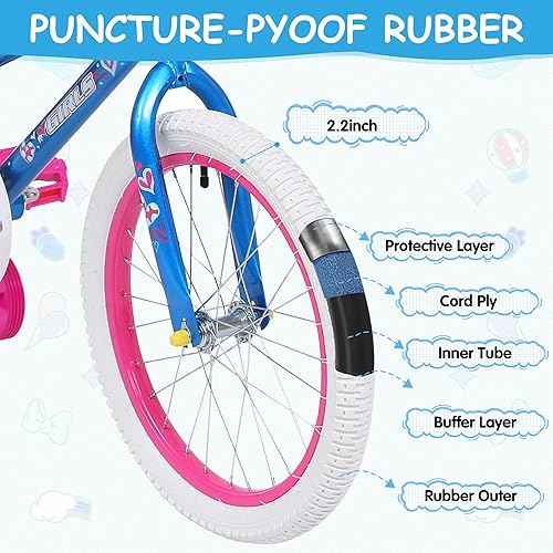 Miniatura 6 de SKONYON Bicicleta para niños de 3 a 8 años de edad, bicicletas para niños de 18 pulgadas, bicicleta con ruedas de entrenamiento extraíbles, asiento