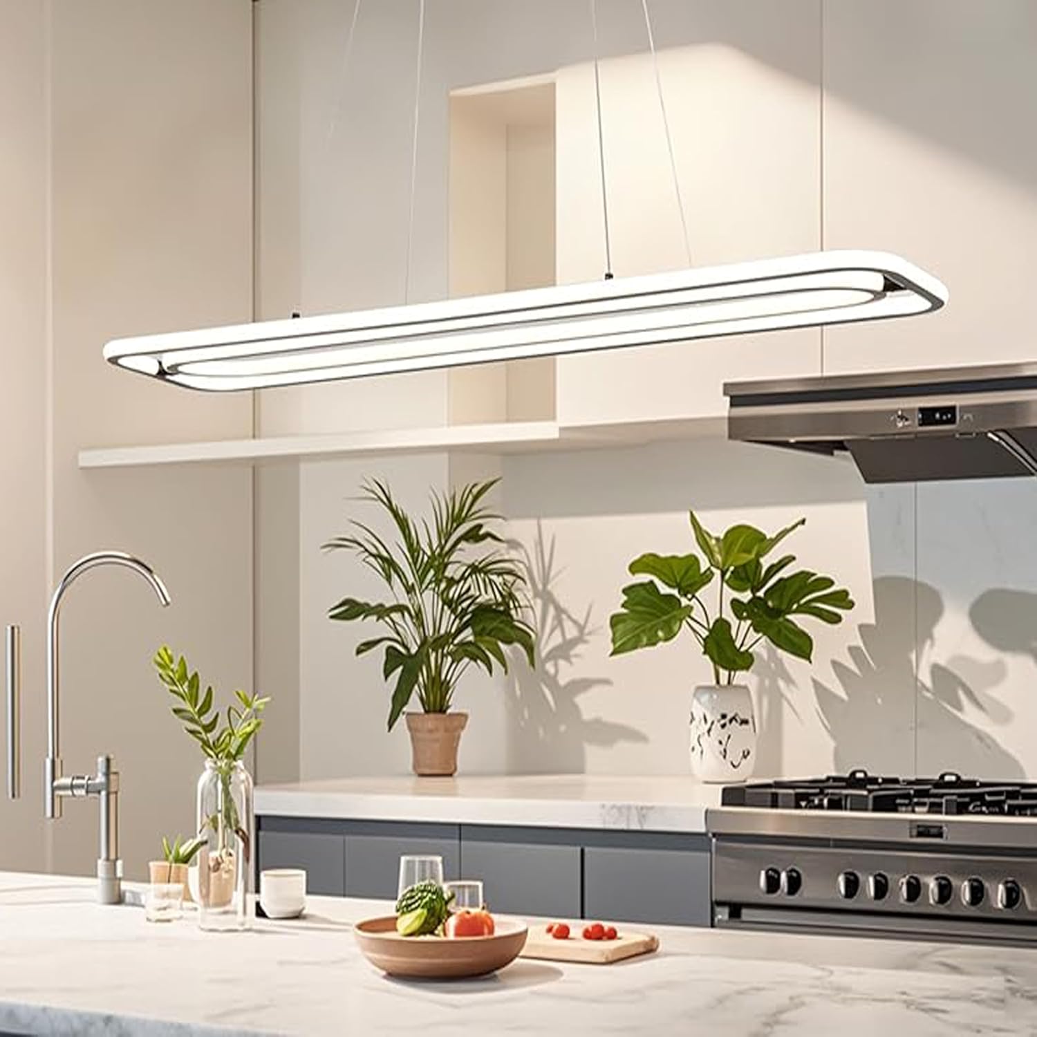 Modern LED Pendant-Light Dimmable-Chandelier Height Adjustable Light Fixture Dining Lighting-Fixture with Remote-Control Hanging Restaurant-Lamps - Suitable for