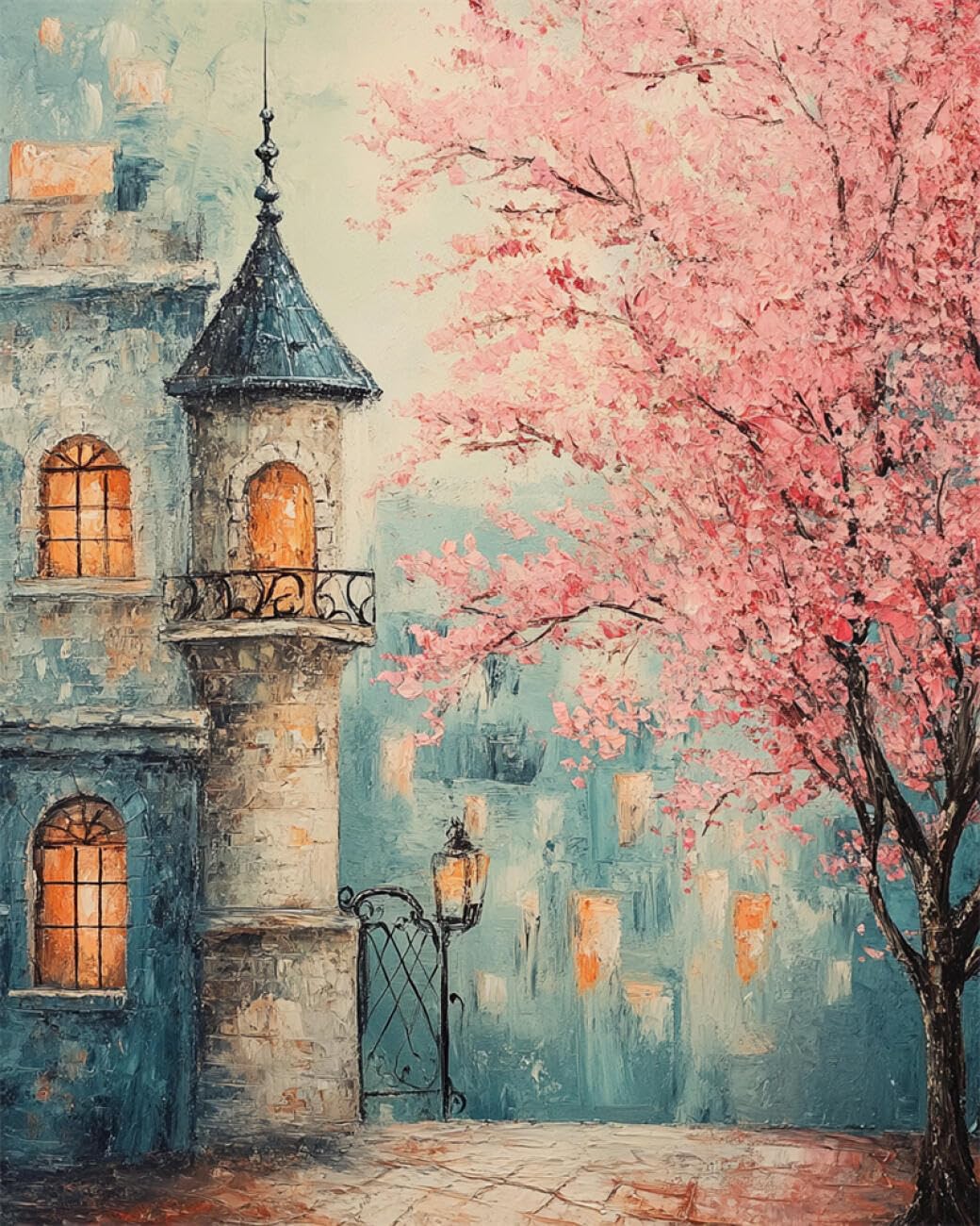 RKFLGEW DIY Embroidery Beads Set Flowering Trees and Castles 30x40cm