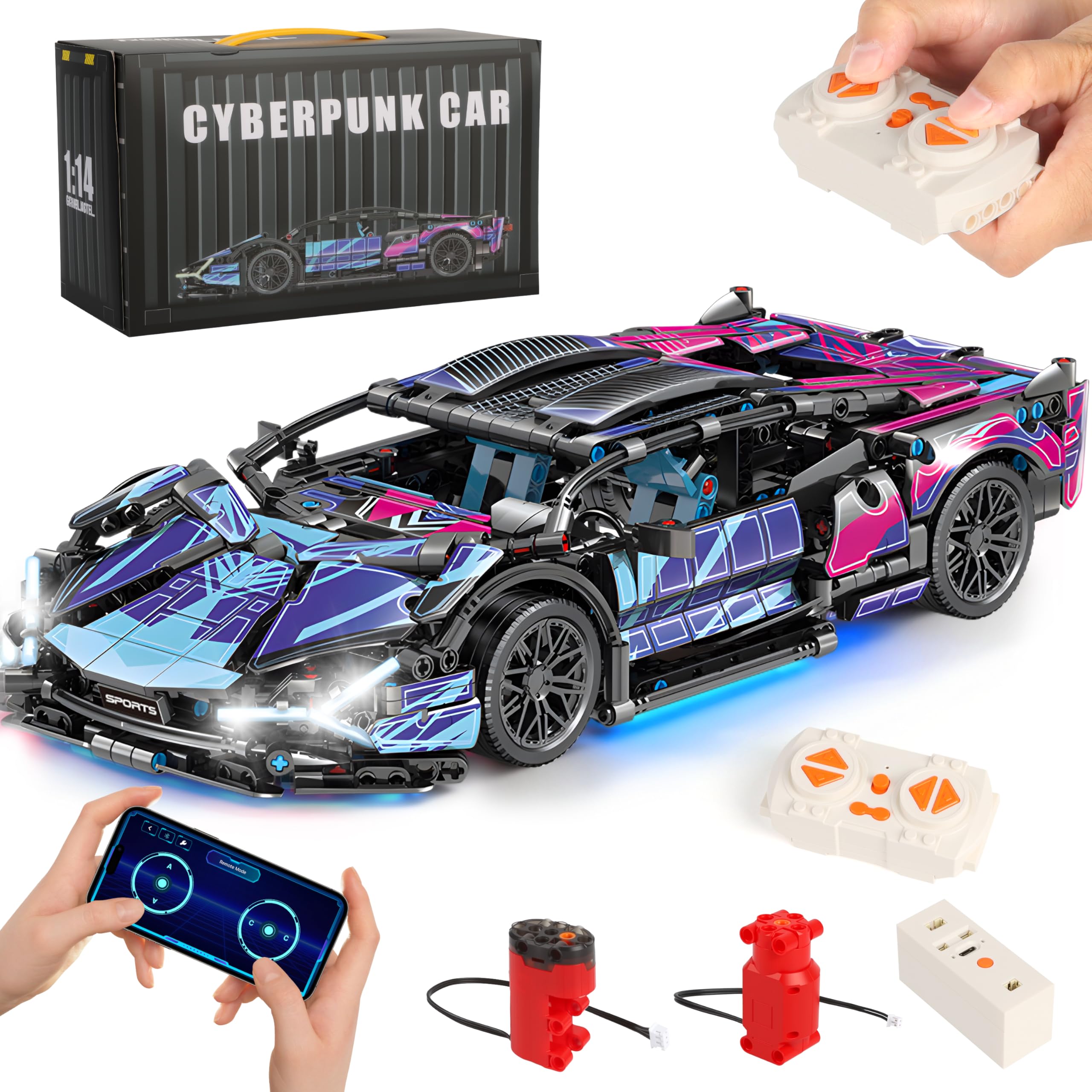 MOMOSTAR 1:14 échelle Technic Voiture Ingénierie De Modèles Comprend Un Ensemble D'éclairage à LED, Voiture De Course Technic 8 10-16 Ans Garçon Adulte Jouets Et Cadeaux Assemblés
