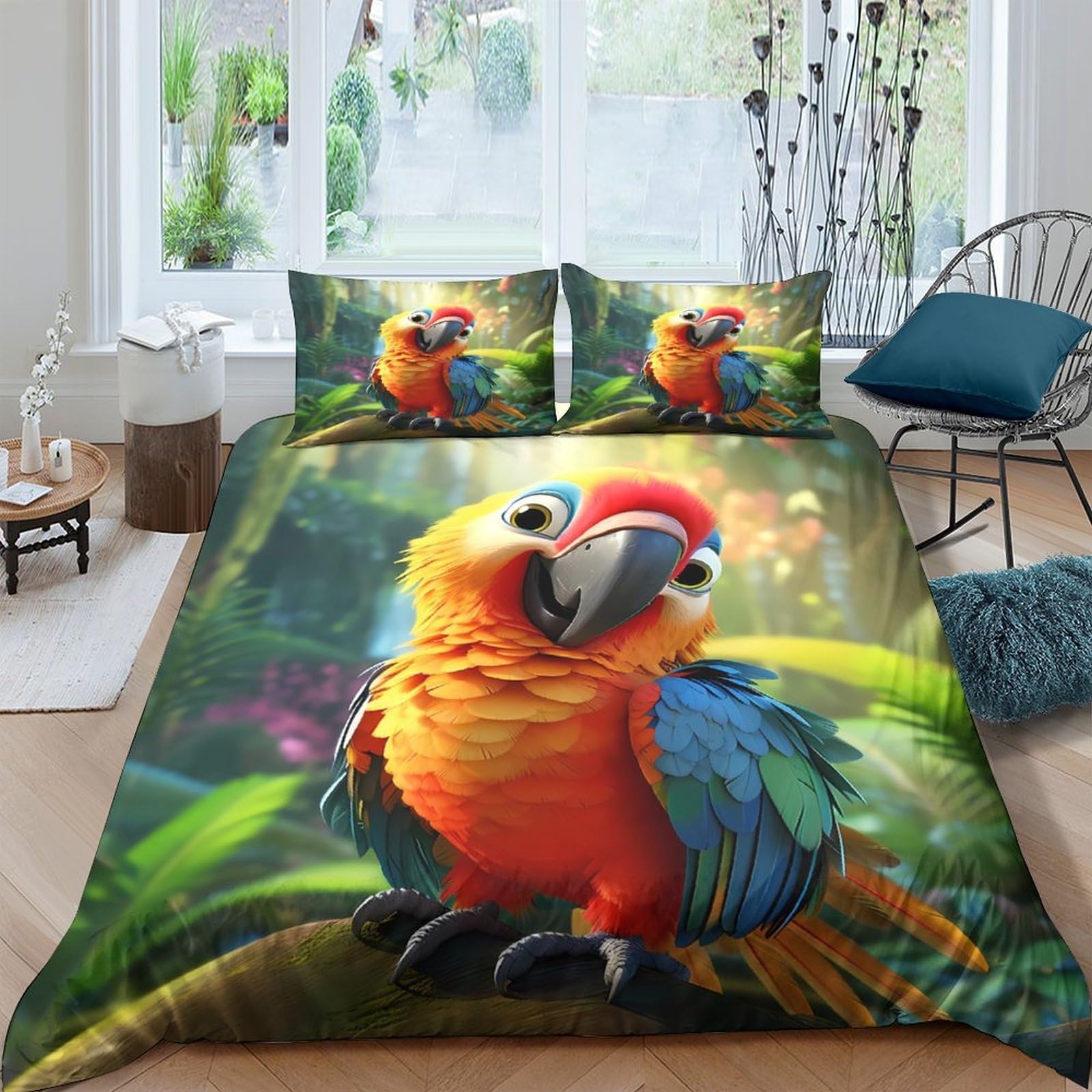 Ctjqhvkz Style-1 3D Printed Tropical Parrot Fitted Sheet Microfiber Soft Vibrant Rainforest Bed Cover For Bedroom Guest Room Decor Single（135X200cm）