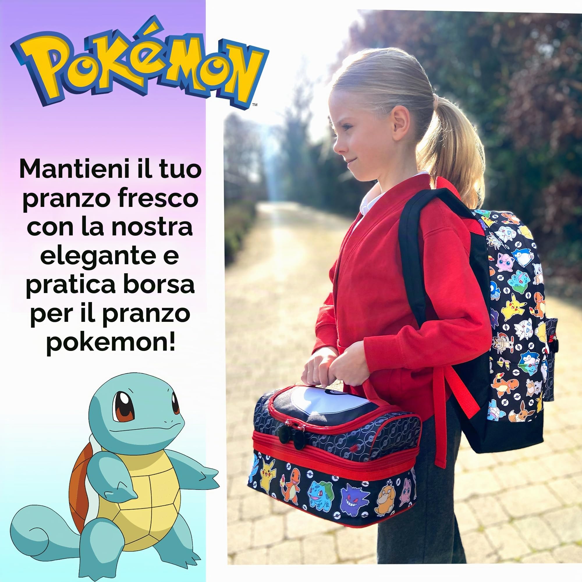 Pokémon Borsa portapranzo con molteplici scomparti per bambini, con isolamento termico a due strati, per bambini