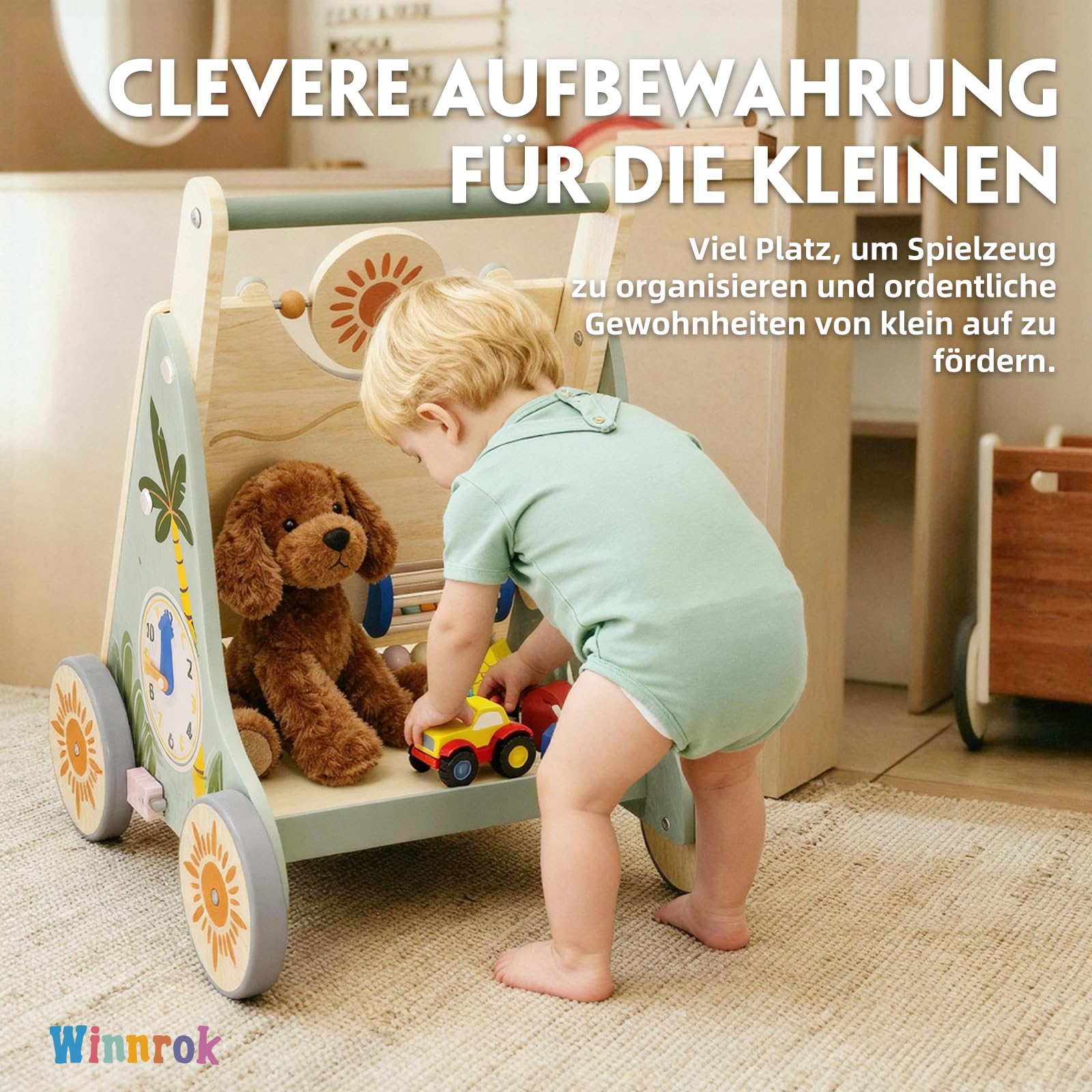 Baby Lauflernwagen Holz, Baby Lauflernhilfe Höhen- und Geschwindigkeitsverstellbar, Montessori Spielzeug ab 1 Jahr, Baby Walker für Jungen und Mädchen, Geschenk zu Weihnachten und Geburtstag