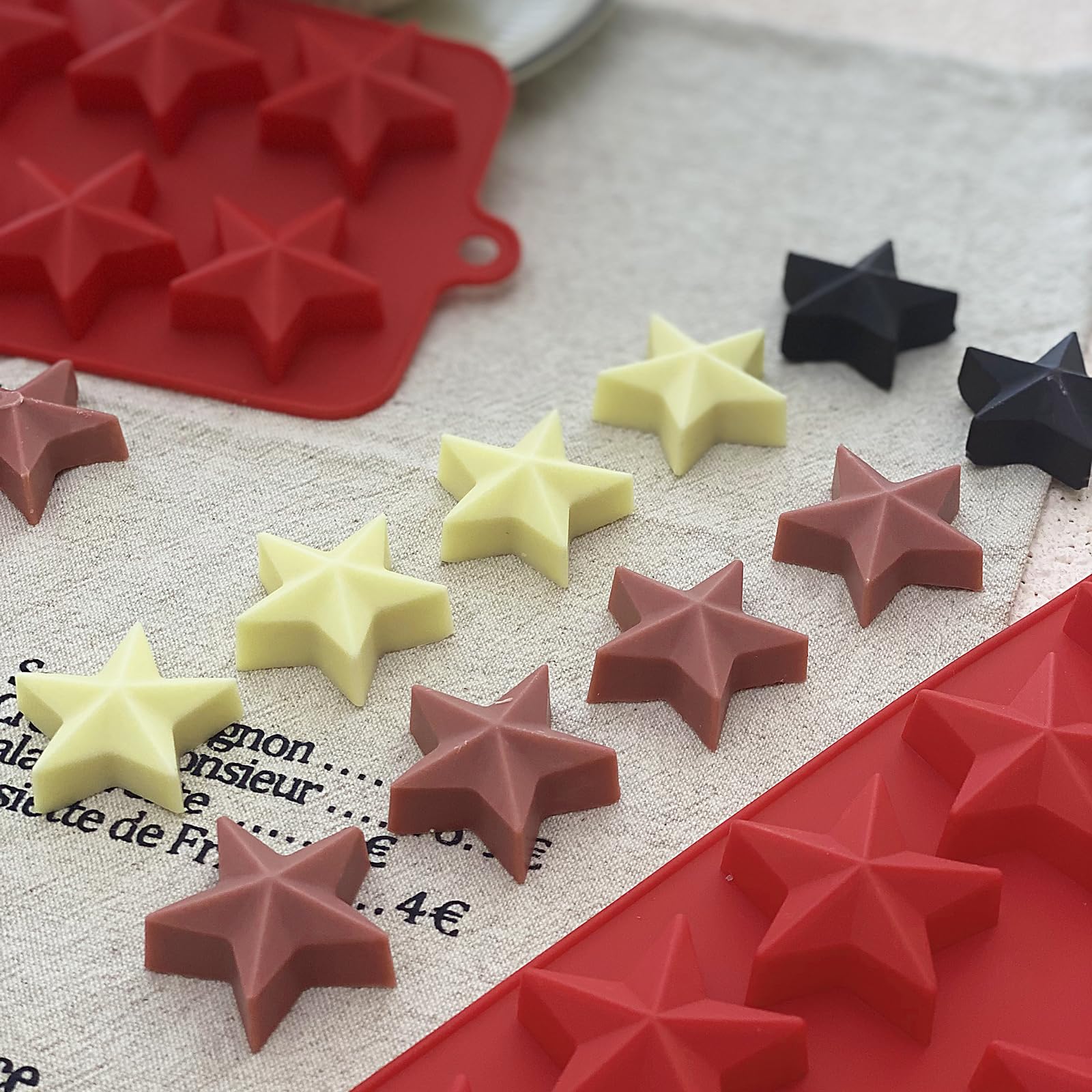 3 moldes de chocolate con forma de estrella, 30 moldes de silicona para caramelos, forma de estrella, gelatina, pudín, galleta de hielo, jabón, 4 de julio, molde de silicona para hornear 7