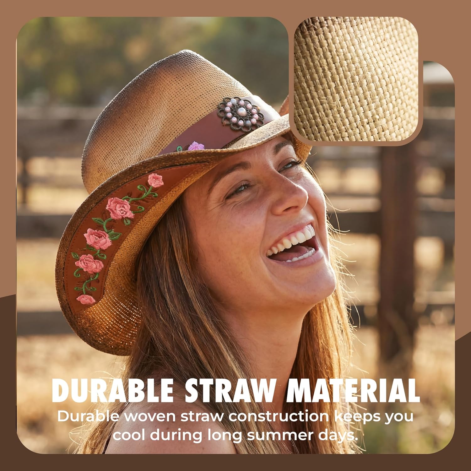 grinderPUNCH Western Outback Cowboy Hat Men's Women's Style Classic Straw Western Cowgirl Hat - Image 4