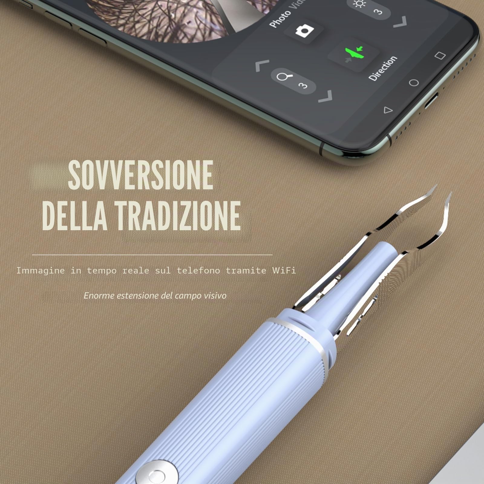 Pinzette per depilazione visiva con fotocamera 1080p, luce LED, WiFi USB ricaricabile, pinzette di precisione per capelli bianchi, peli delle orecchie, sopracciglia, ciglia (bianco)