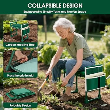 Garden Kneeler and Seat Heavy Duty 600LBS w/ Thicken Wide Soft Kneeling Pad