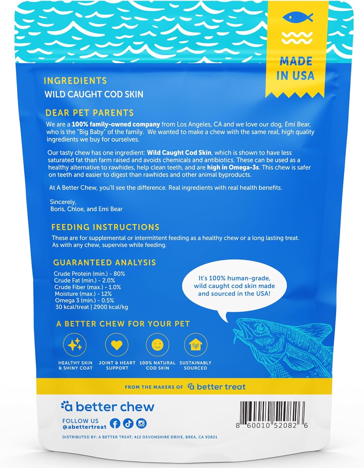 A Better CHEW – Wild Caught Cod Skin Dog Treats | Sourced and Made in the USA, Single Ingredient, Dehydrated | Natural, Healthy Alternative to Rawhides + Bully Sticks, Long Lasting Chew