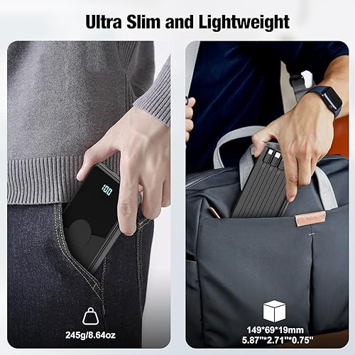 Miniatura 6 de Cargador portátil con cables integrados, batería de alta velocidad de 10000 mAh, paquete de batería de viaje, 5 salidas, 3 entradas, cargador de