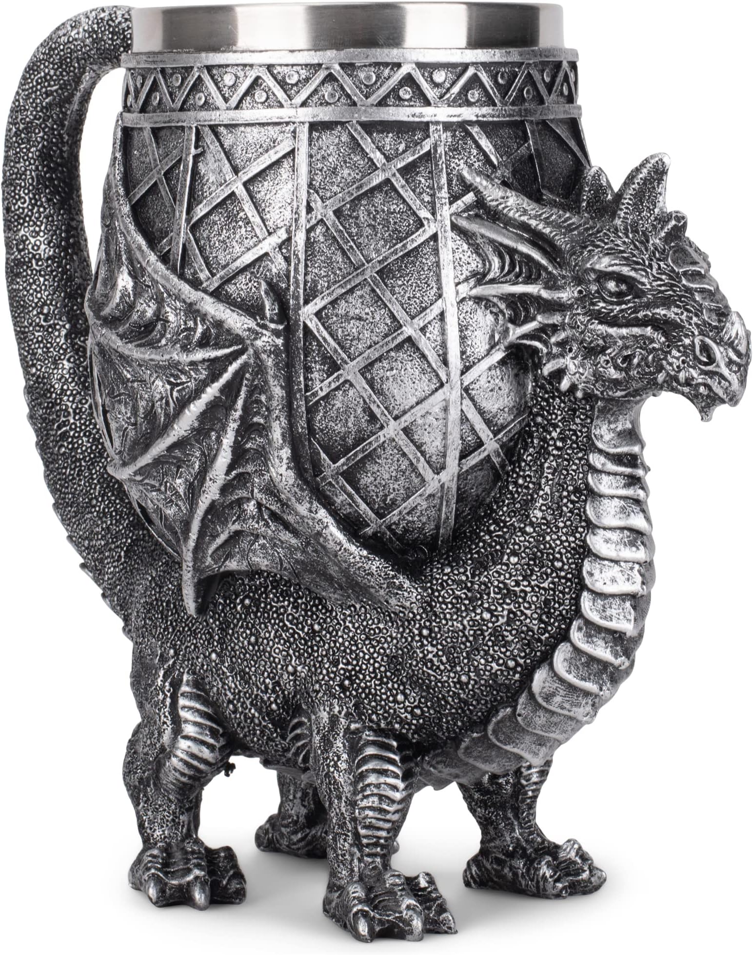 Dragon Antique Silver 14 ounce Stainless Steel Insert Goblet Chalice Mug
