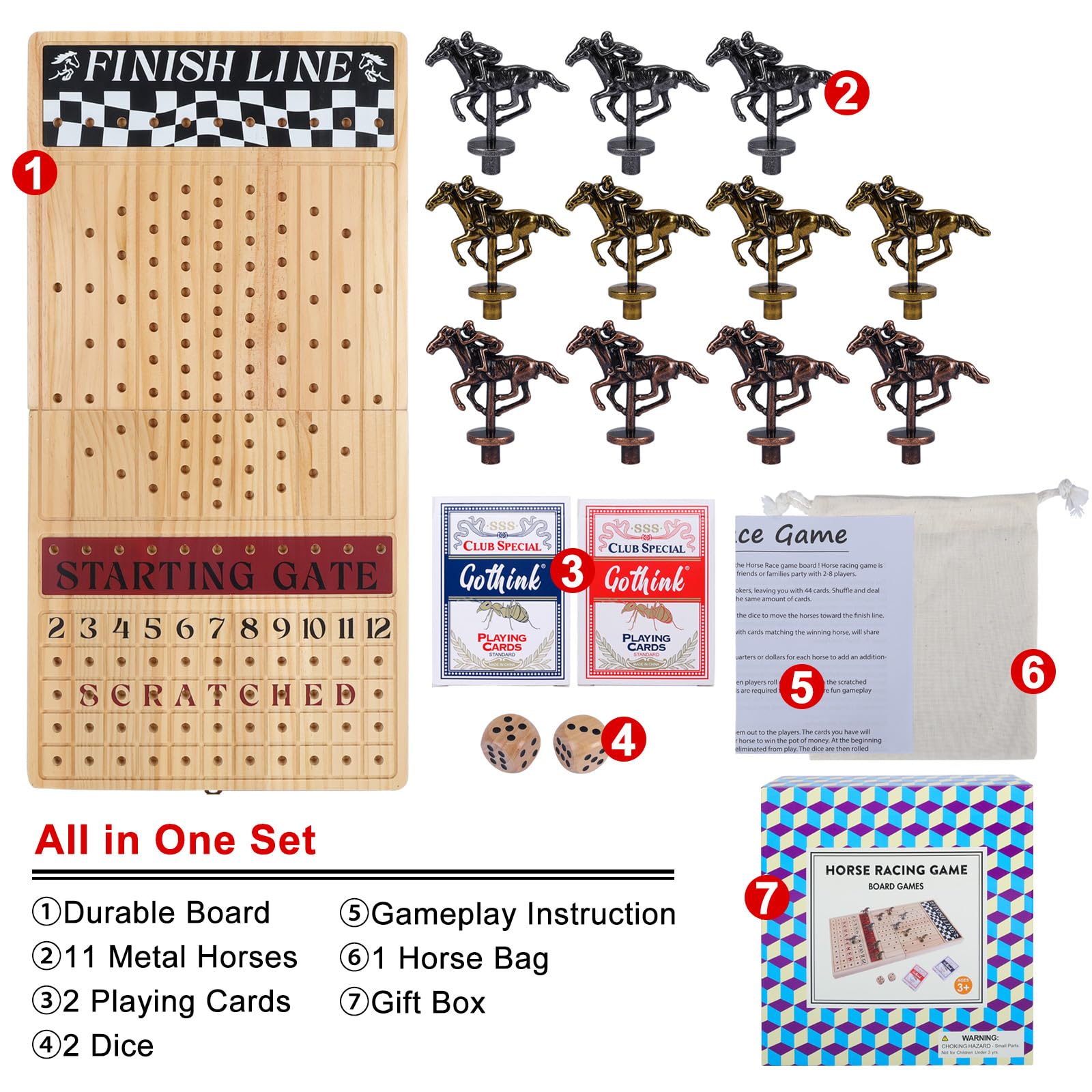Horse Race Game, 23 inches Premium Durable Foldable Wooden Box, Board Game with 11 Retro Metal Horses - Image 2